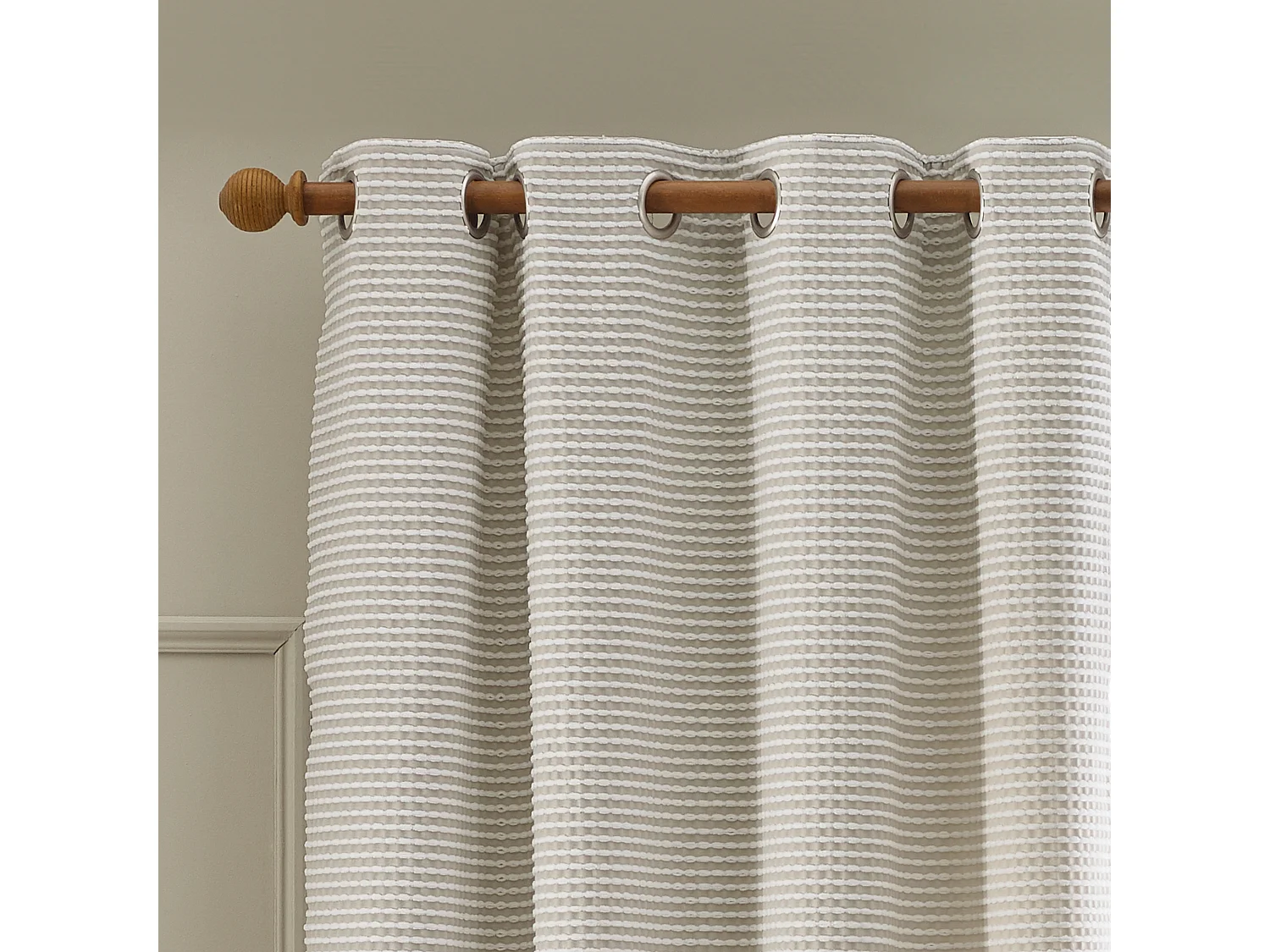 Catherine Lansfield Stab Stitch 46x54 Inch Lined Eyelet Curtains Two Panels Natural