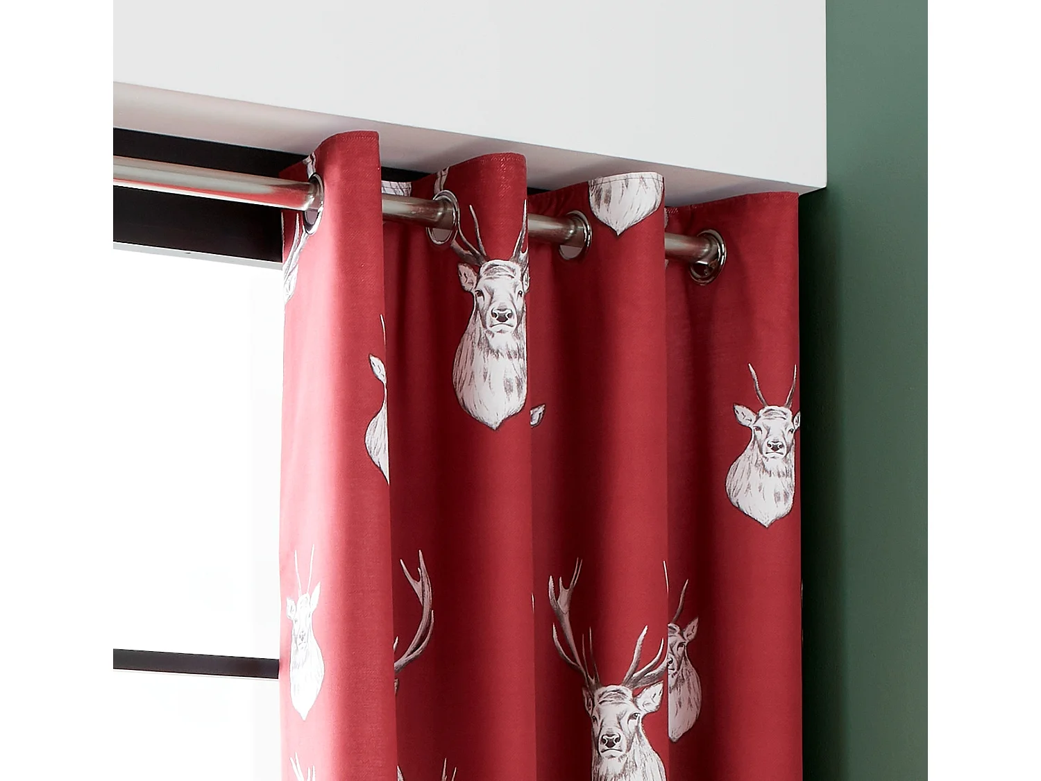 Catherine Lansfield Munro Stag Check 66x72 Inch Lined Eyelet Curtains Two Panels Red
