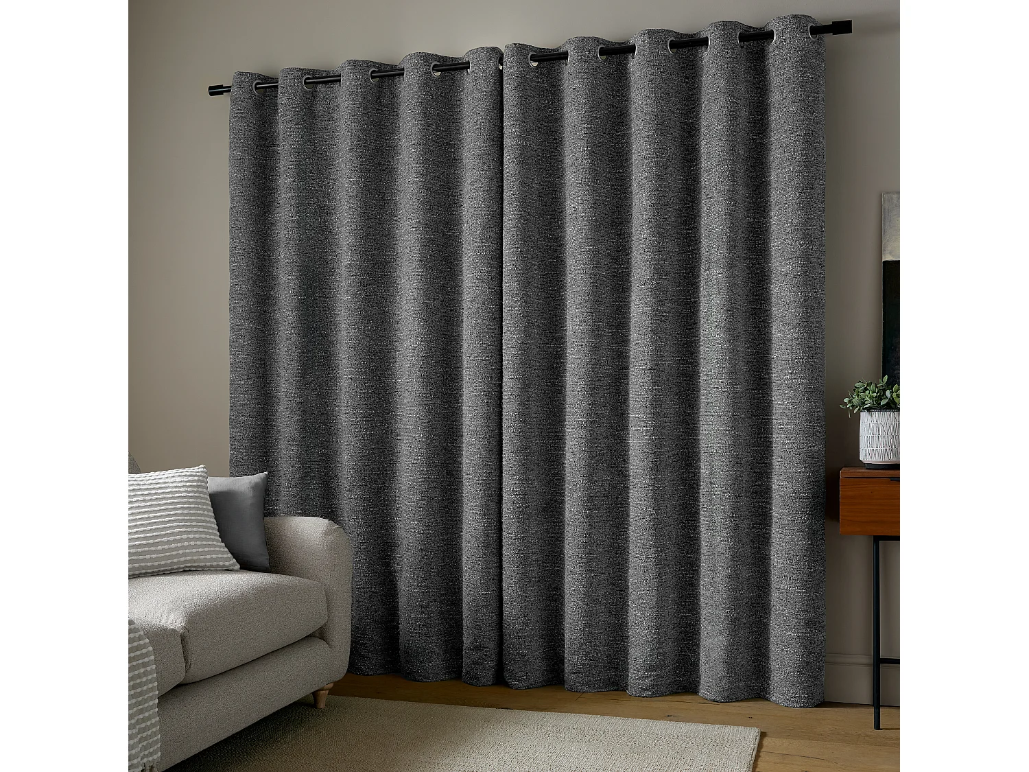Catherine Lansfield Chunky Boucle 46x90 Inch Lined Eyelet Curtains Two Panels Charcoal Grey