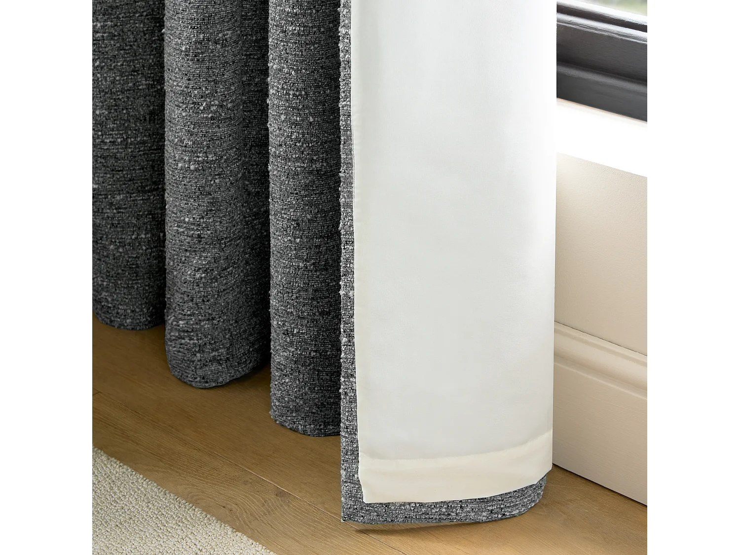 Catherine Lansfield Chunky Boucle 46x90 Inch Lined Eyelet Curtains Two Panels Charcoal Grey