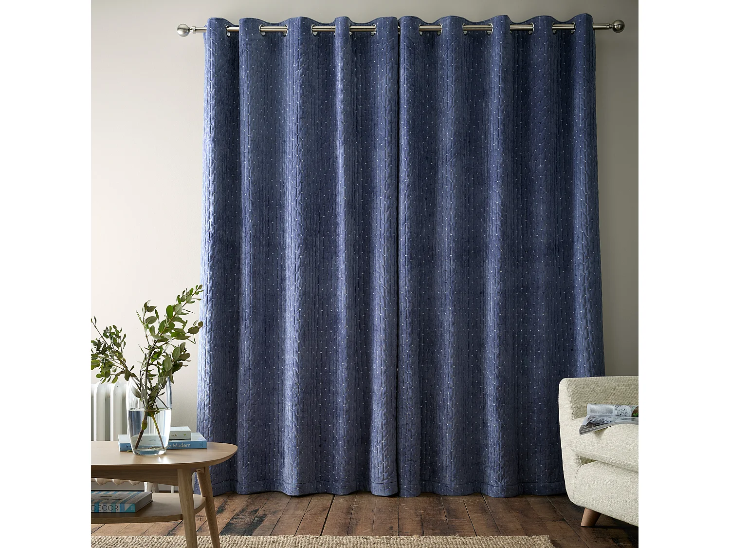 Bianca Fine Linens Attica Velvet Blackout 90x90 Inch Eyelet Curtains Two Panels Blue