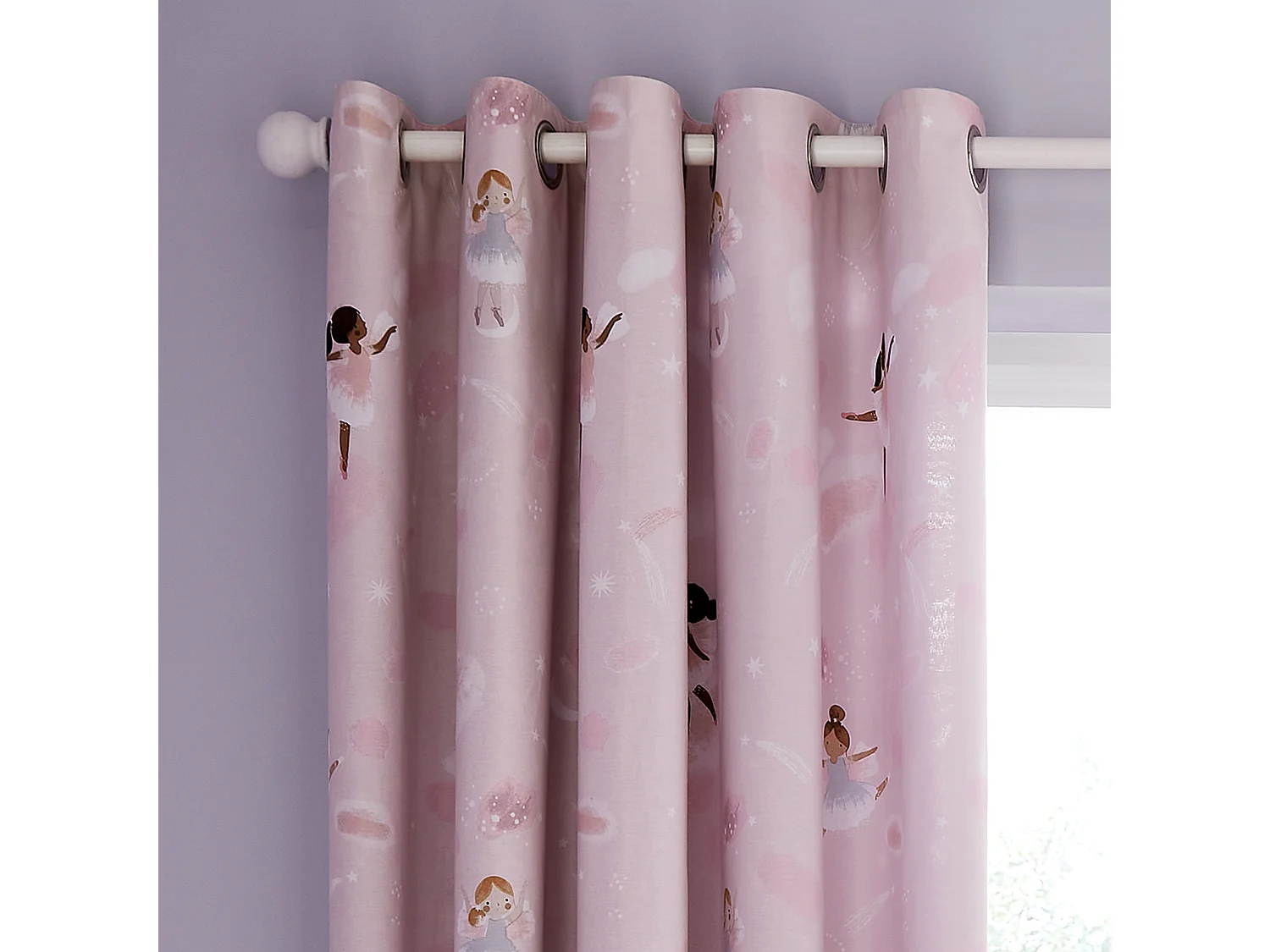 Catherine Lansfield Dancing Fairies 66x72 Inch Fully Reversible Lined Two Curtain Panels Pink