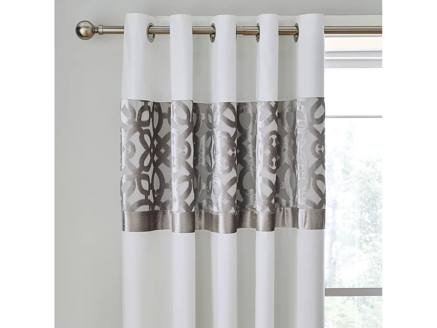 Catherine Lansfield Lattice Cut Velvet 66x72 Inch Lined Eyelet Curtains Two Panels Natural