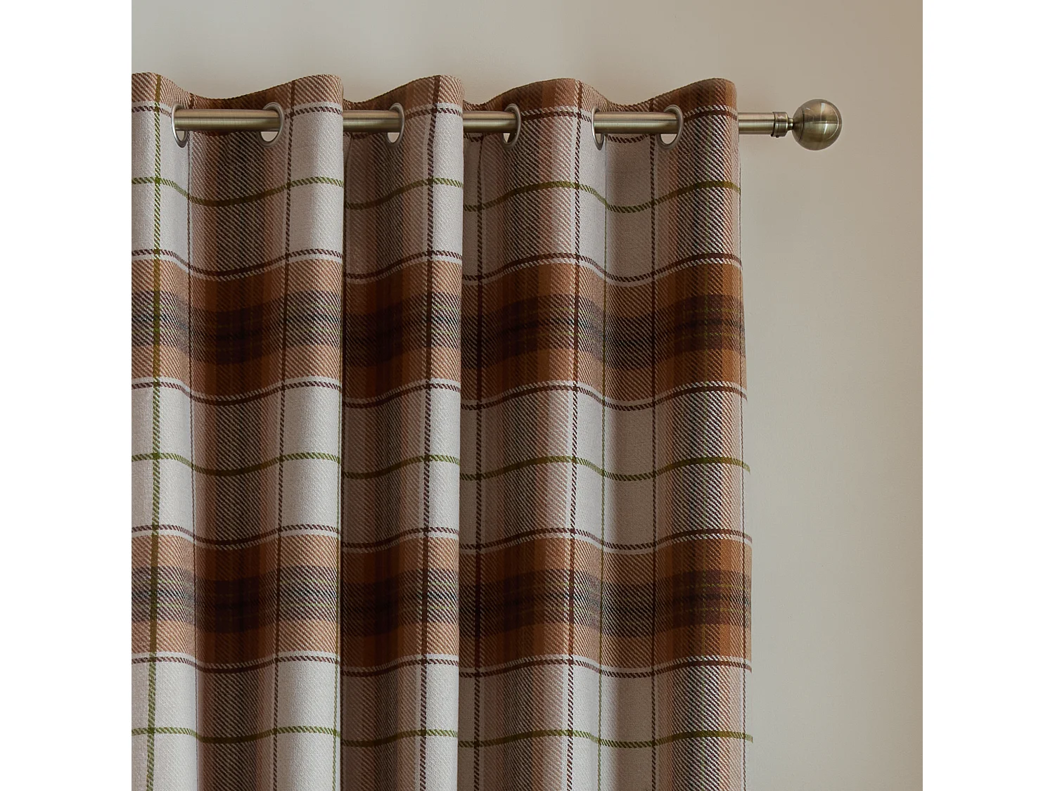 Catherine Lansfield Brushed Woven Glencoe Check Thermal 66x90 Inch Eyelet Curtains Two Panels Terracotta