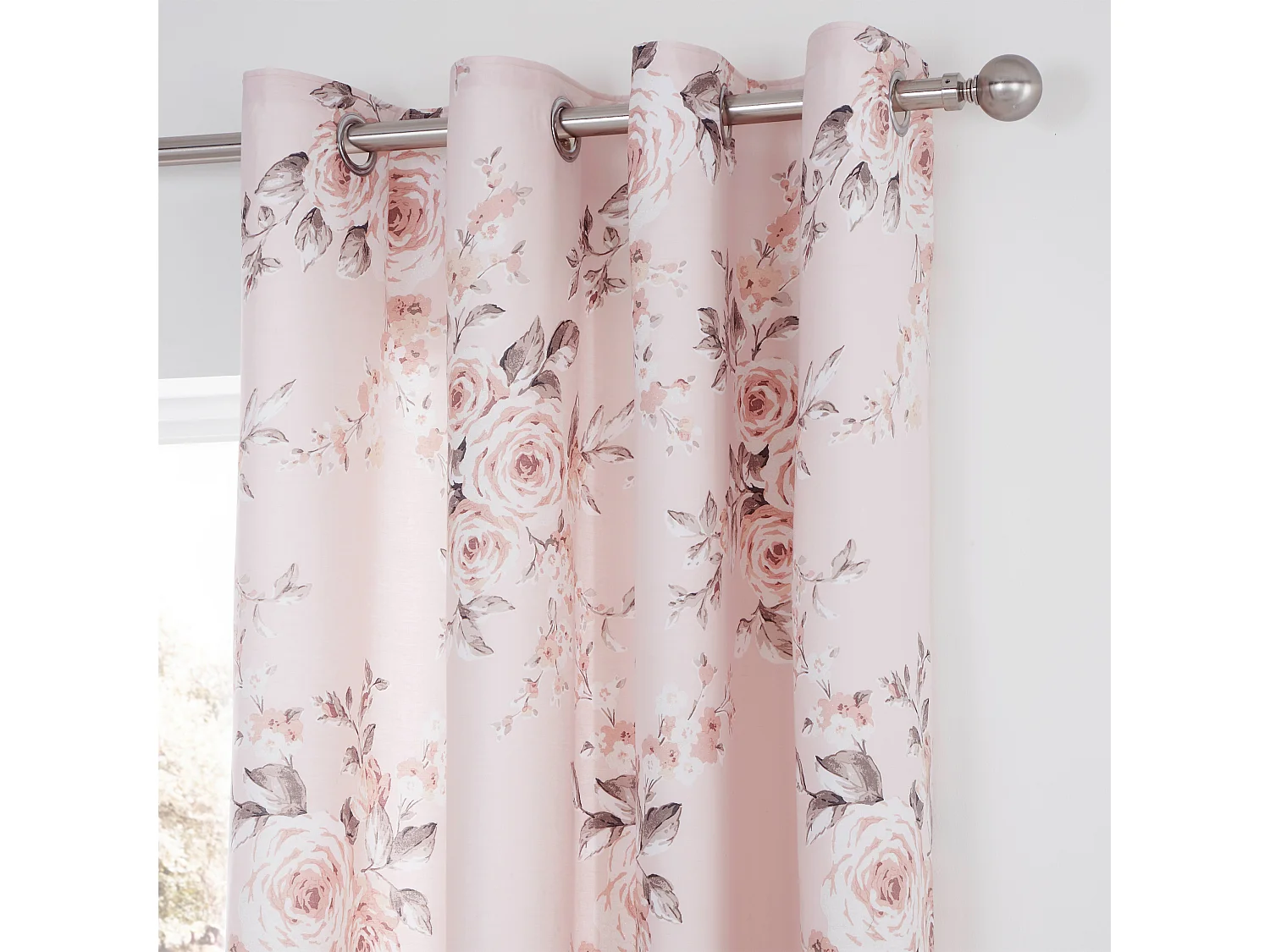 Catherine Lansfield Canterbury Floral 66x72 Inch Lined Eyelet Curtains Two Panels Blush Pink