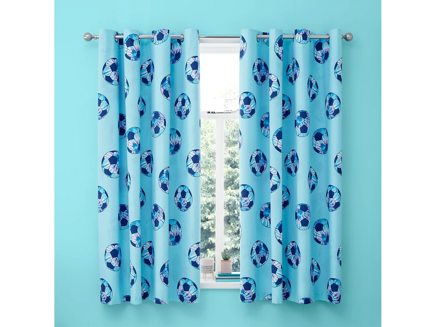 Catherine Lansfield Tie Dye Football Reversible 66x72 Inch Curtains Two Panels Lilac Blue