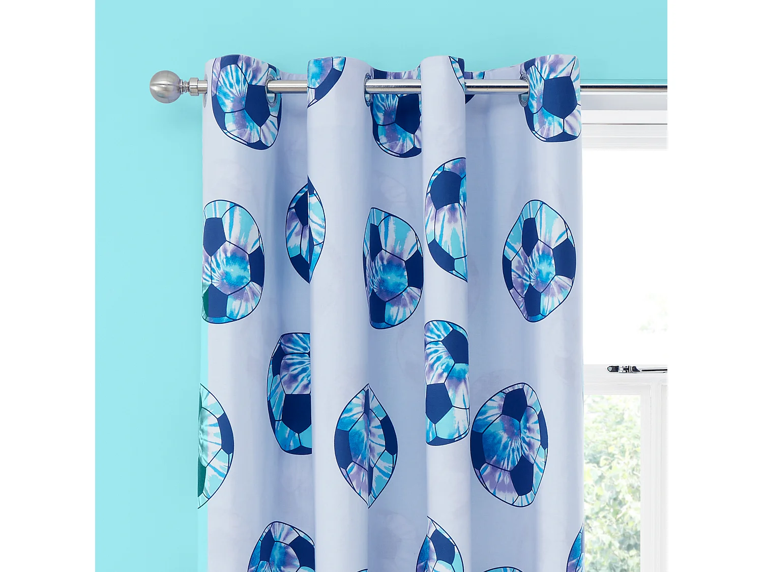Catherine Lansfield Tie Dye Football Reversible 66x72 Inch Curtains Two Panels Lilac Blue