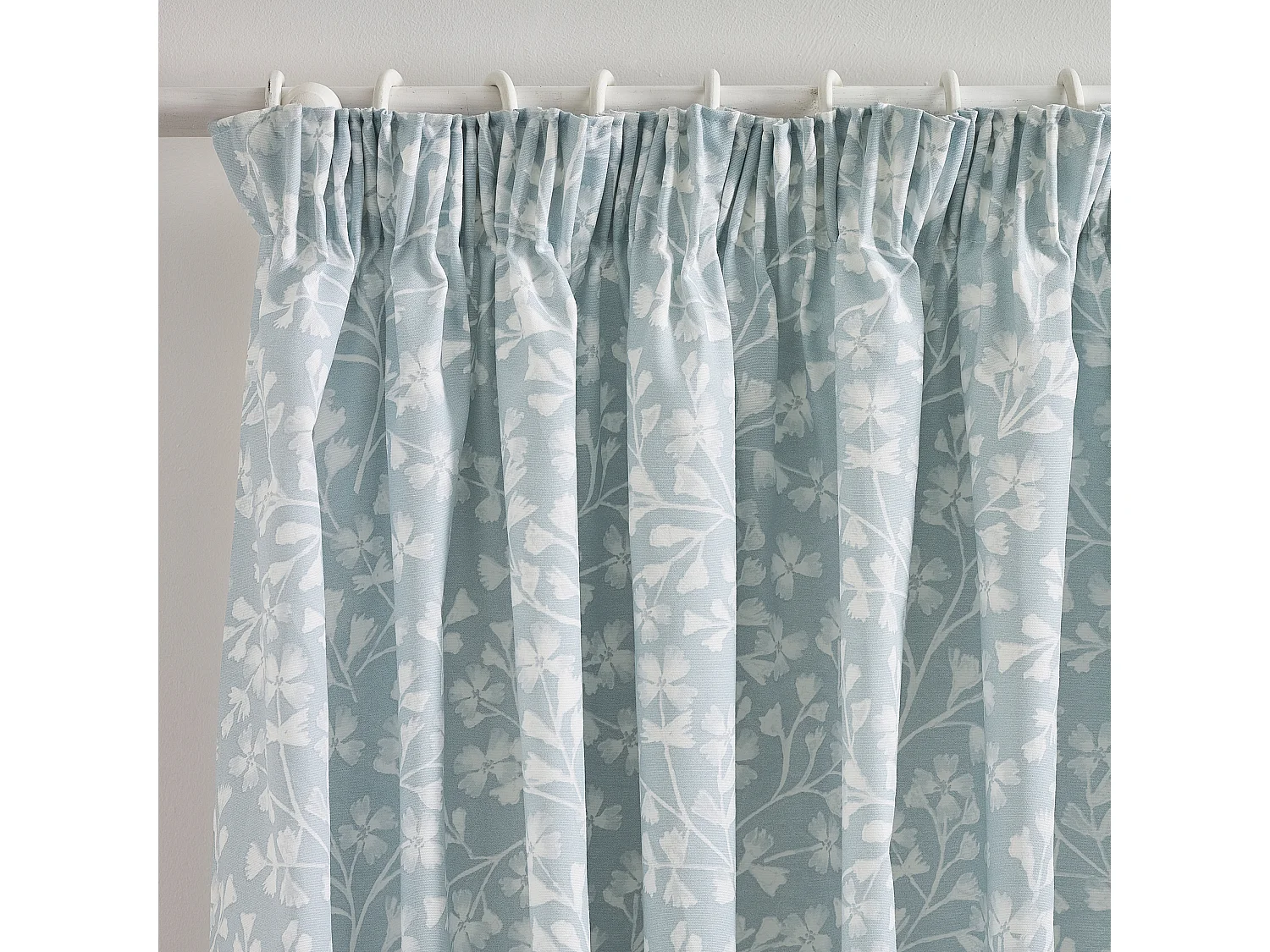 Catherine Lansfield Brooke Floral 90x90 Inch Lined Pencil Pleat Curtains Two Panels Duck egg Blue