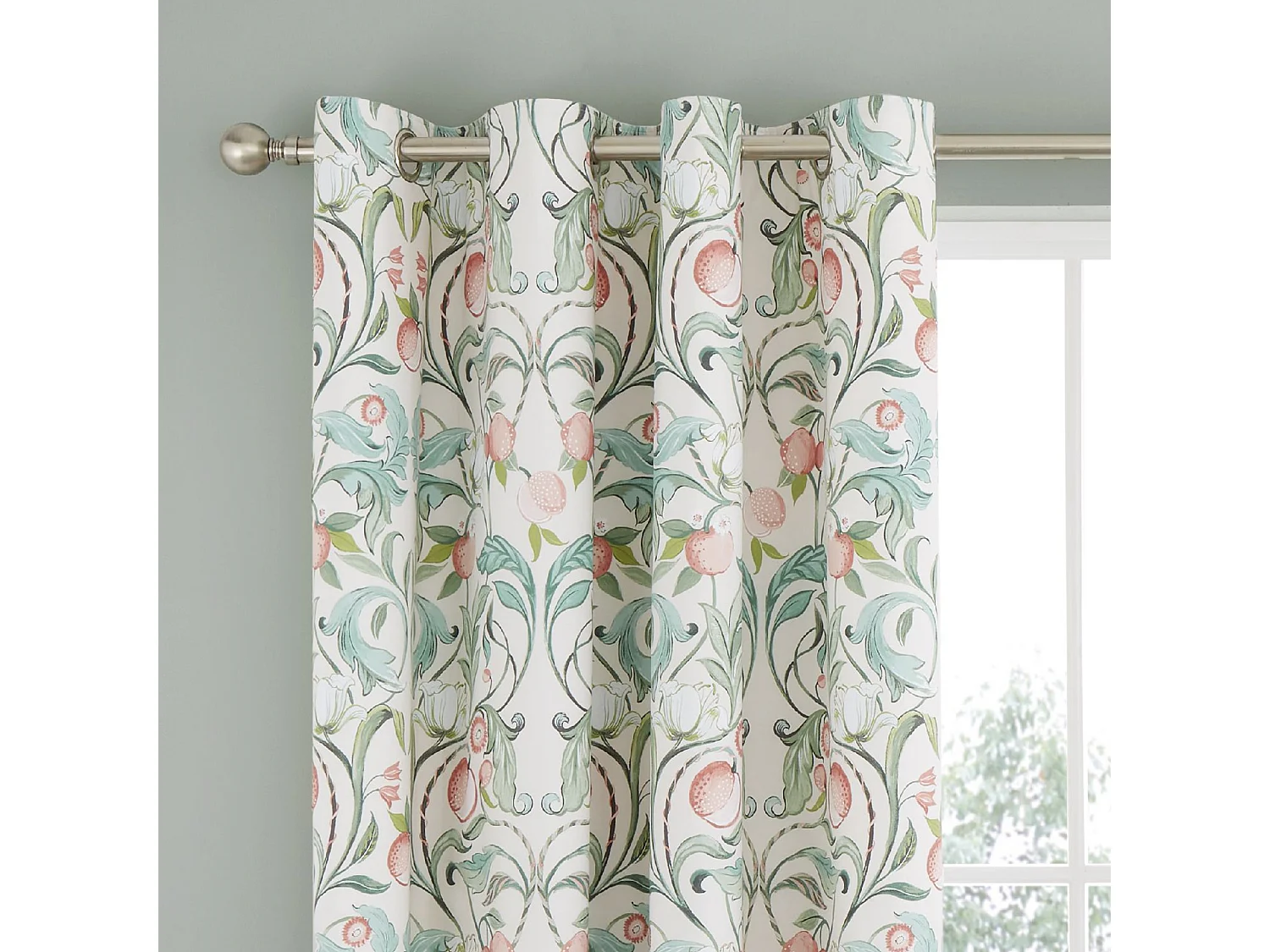 Catherine Lansfield Clarence Floral 66x72 Inch Lined Eyelet Curtains Two Panels Natural