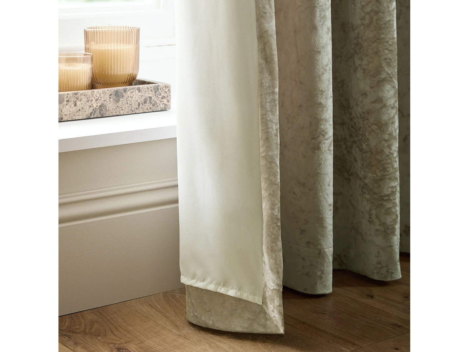 Catherine Lansfield Crushed Velvet 66x54 Inch Lined Eyelet Curtains Two Panels Natural