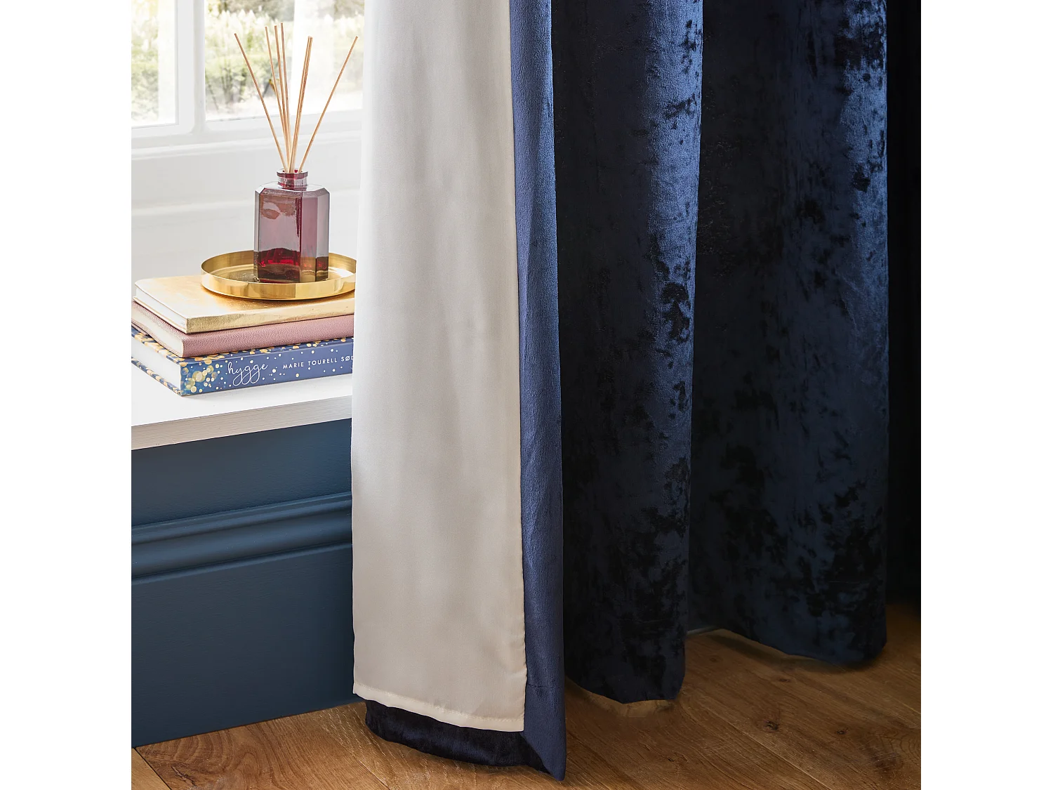 Catherine Lansfield Crushed Velvet 66x72 Inch Lined Eyelet Curtains Two Panels Navy Blue