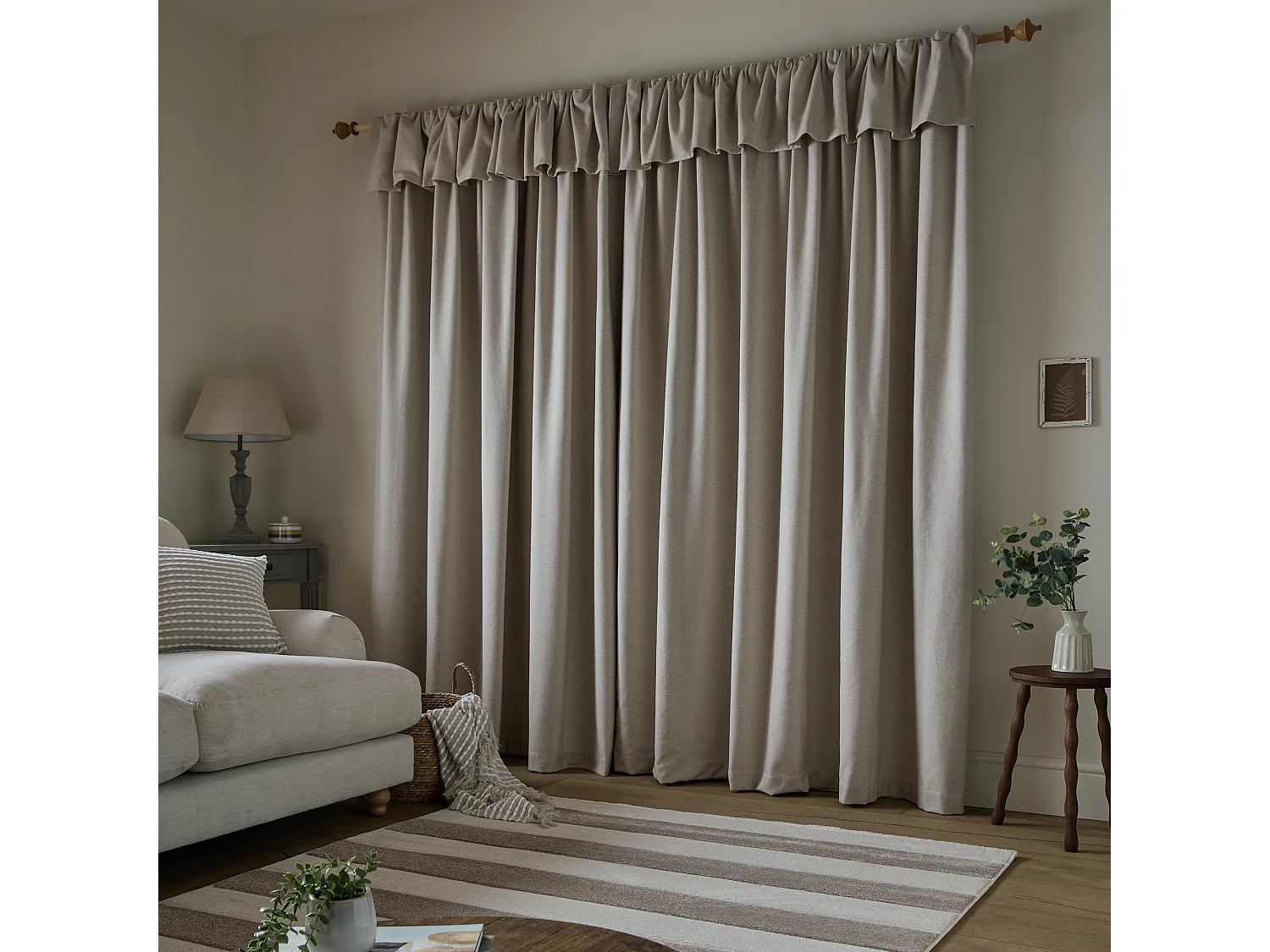Catherine Lansfield Brushed Texture Ruffle Top 66x72 Inch Lined Pencil Pleat Curtains Two Panels Natural