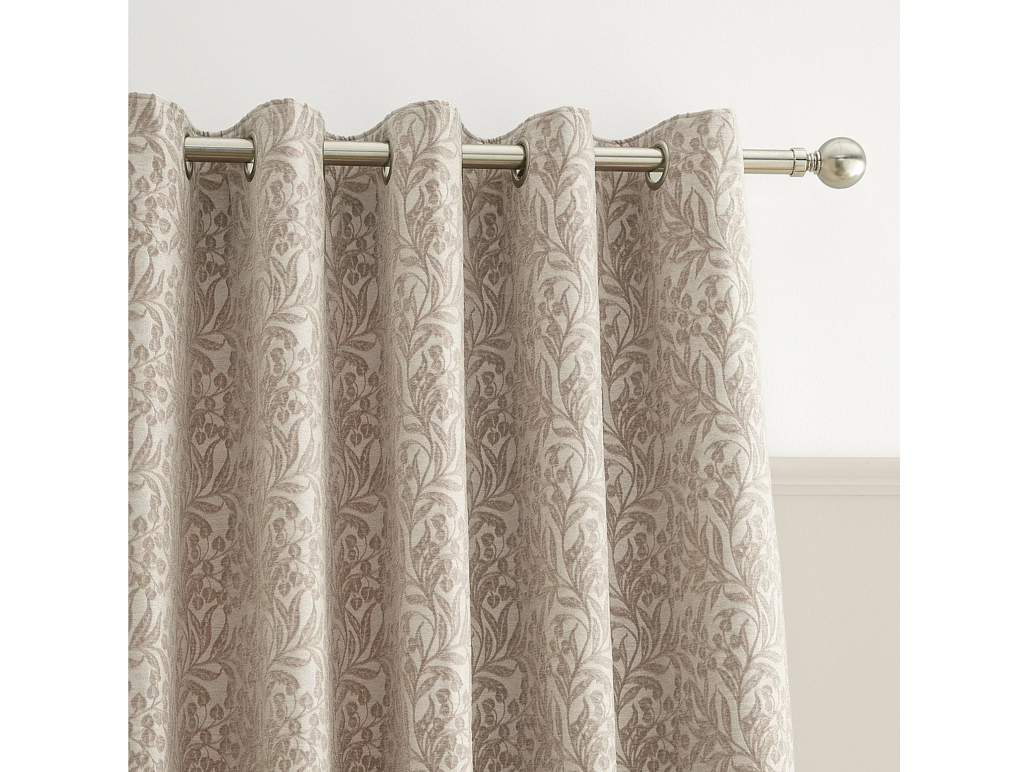 Bianca Fine Linens Chenille Leaves 90x90 Inch Lined Eyelet Curtains Two Panels Natural