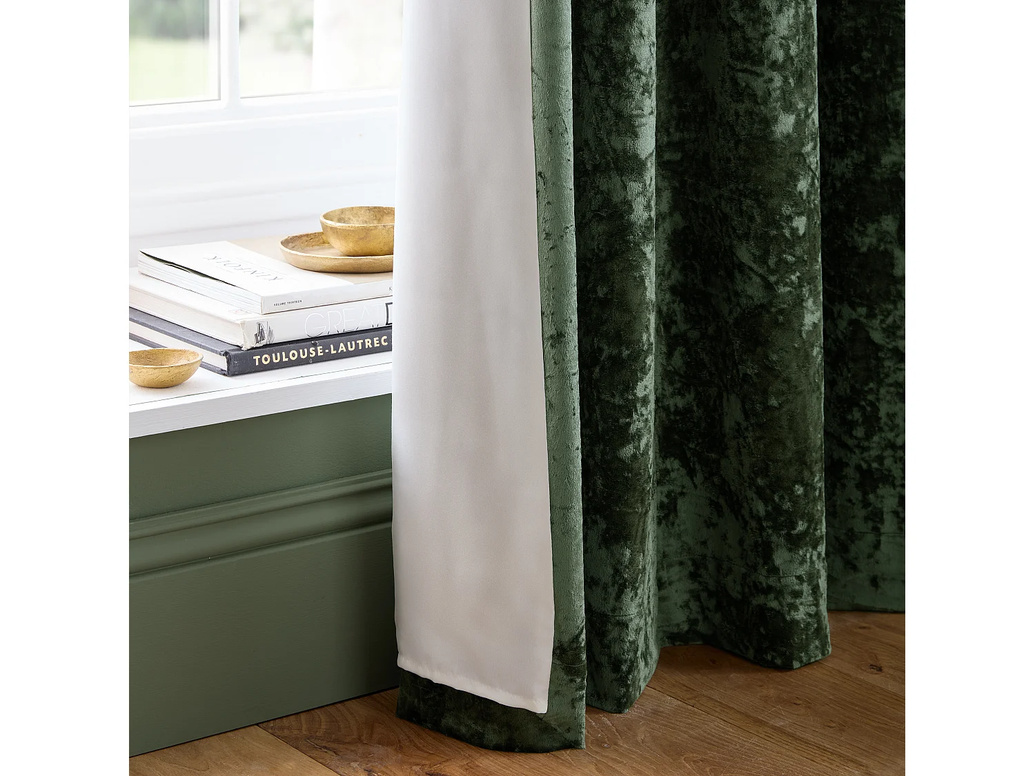 Catherine Lansfield Crushed Velvet 66x90 Inch Lined Eyelet Curtains Two Panels Olive Green