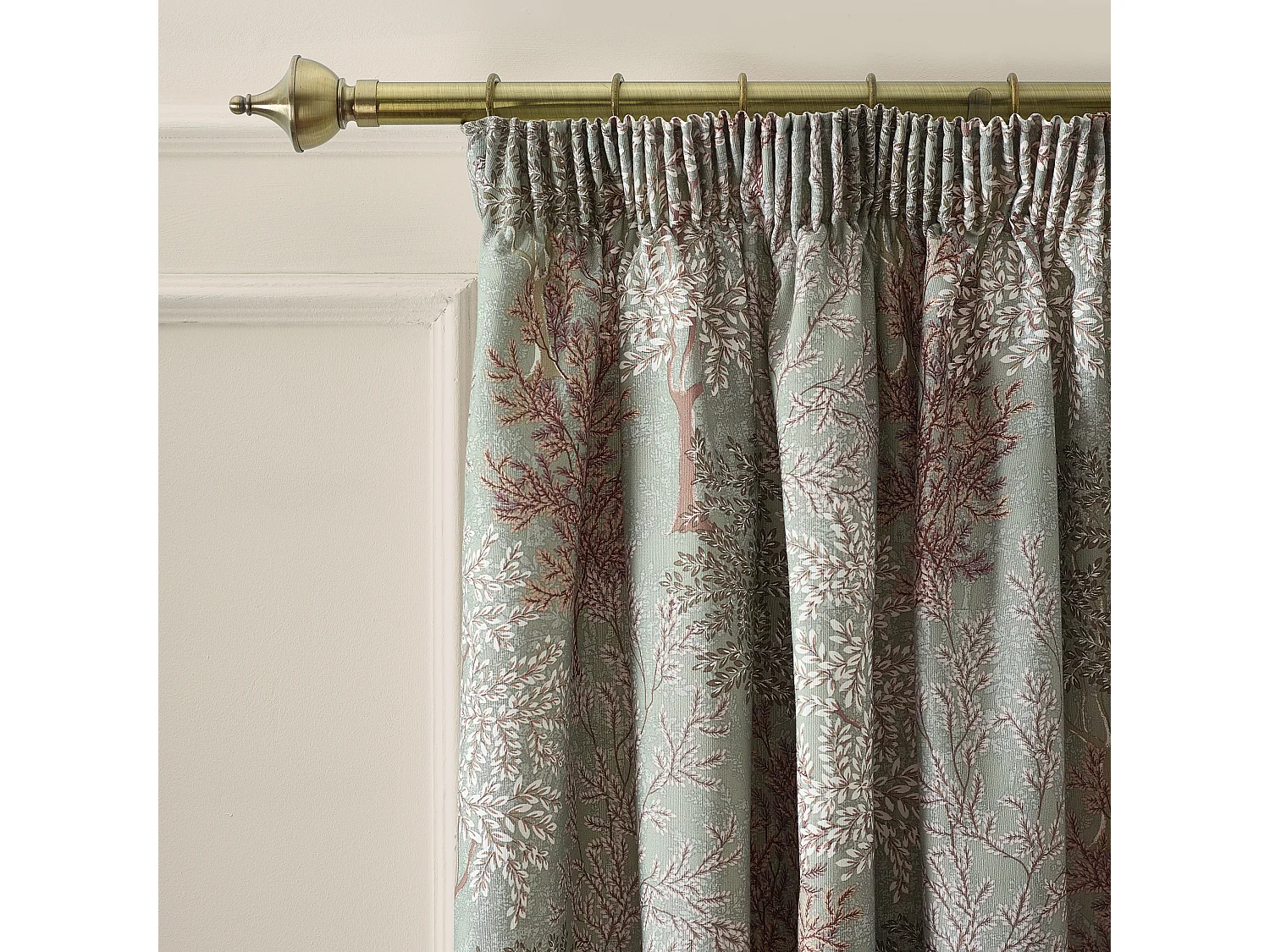 Catherine Lansfield Woodland Trees 46x54 Inch Lined Pencil Pleat Curtains Two Panels Green