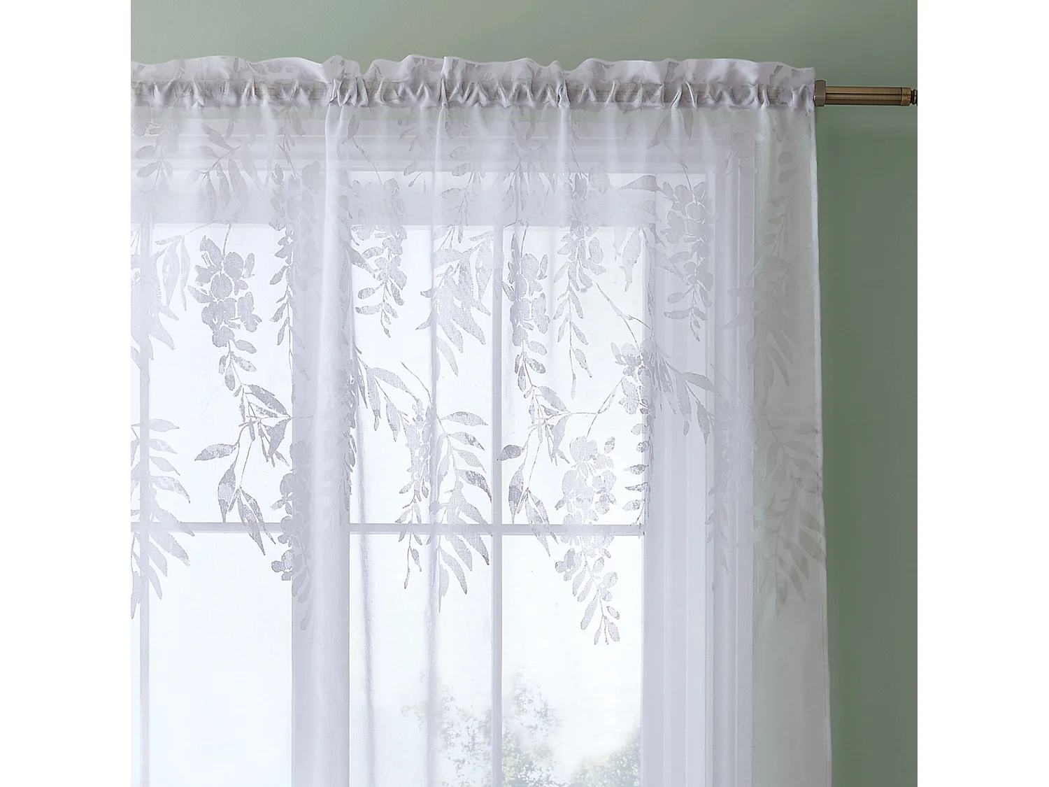 Catherine Lansfield Wisteria Floral 55x54 Inch Slot Top Voile Curtain Panel White
