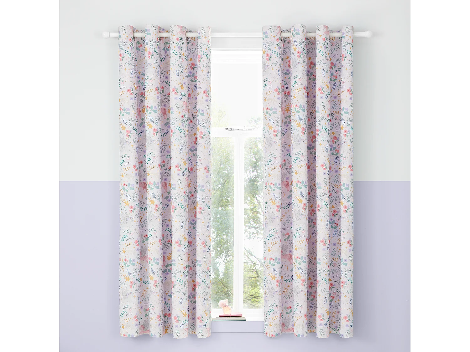 Catherine Lansfield Fairytale Unicorn Fully Reversible 66x72 Inch Eyelet Curtains Two Panels Pink