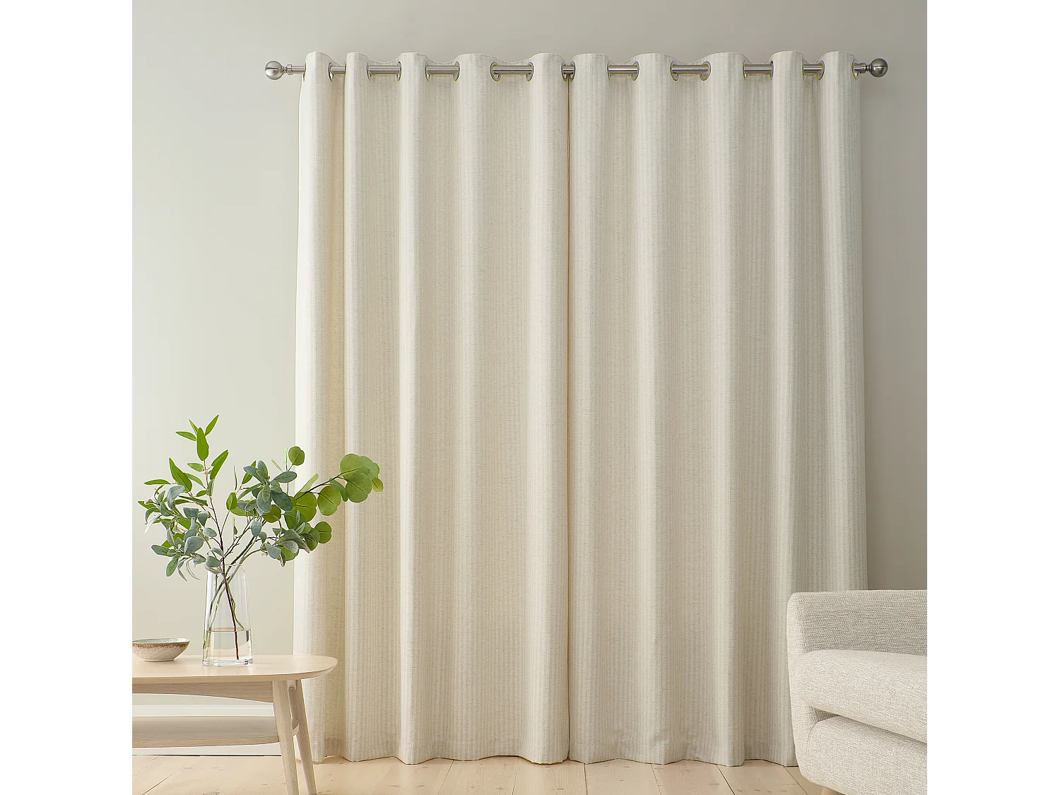 Bianca Fine Linens Chenille Stripe 66x72 Inch Lined Eyelet Curtains Two Panels Cream
