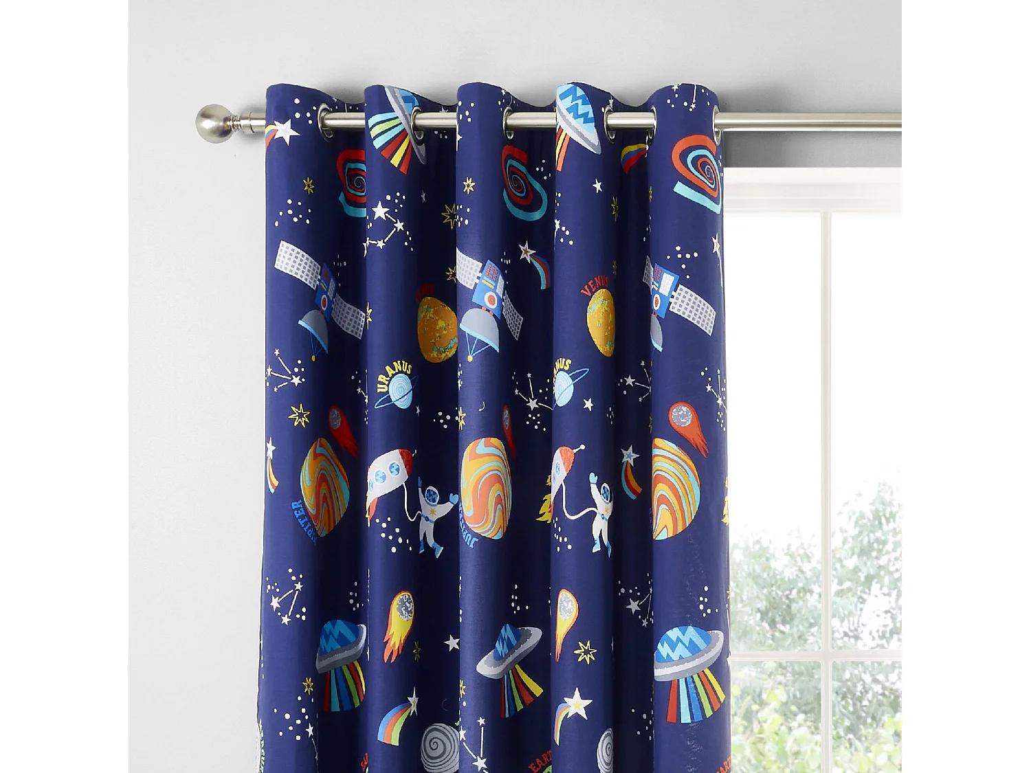 Catherine Lansfield Lost In Space 66x72 Inch Fully Reversible Two Curtain Panels Grey/Blue