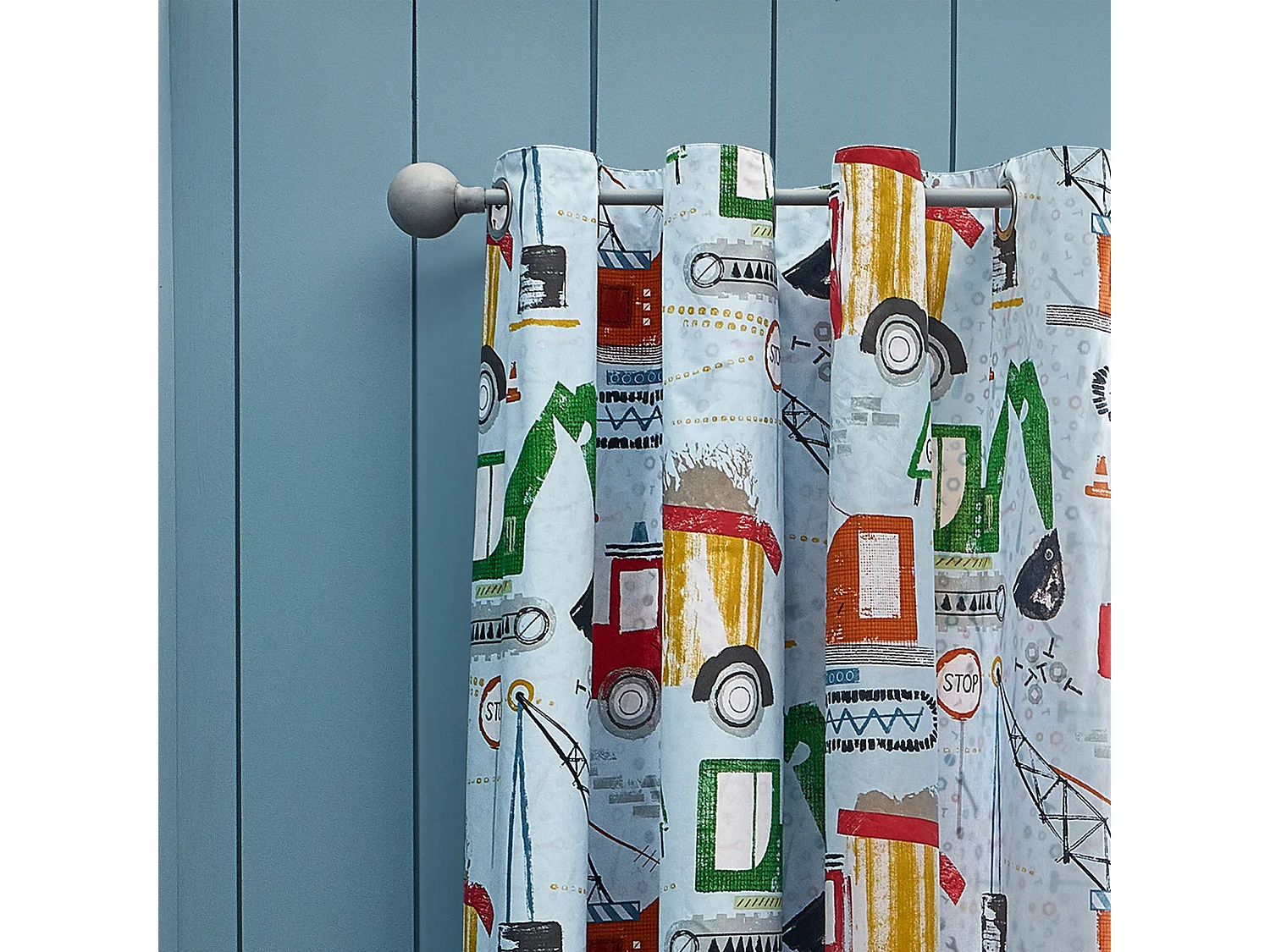 Catherine Lansfield Digger Dreams Fully Reversible 66x72 Inch Eyelet Curtains Two Panels Blue