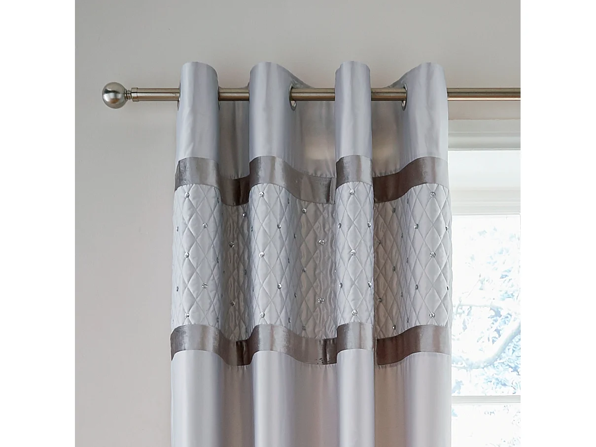 Catherine Lansfield Sequin Cluster 66x90 Inch Lined Eyelet Curtains Two Panels Silver Grey