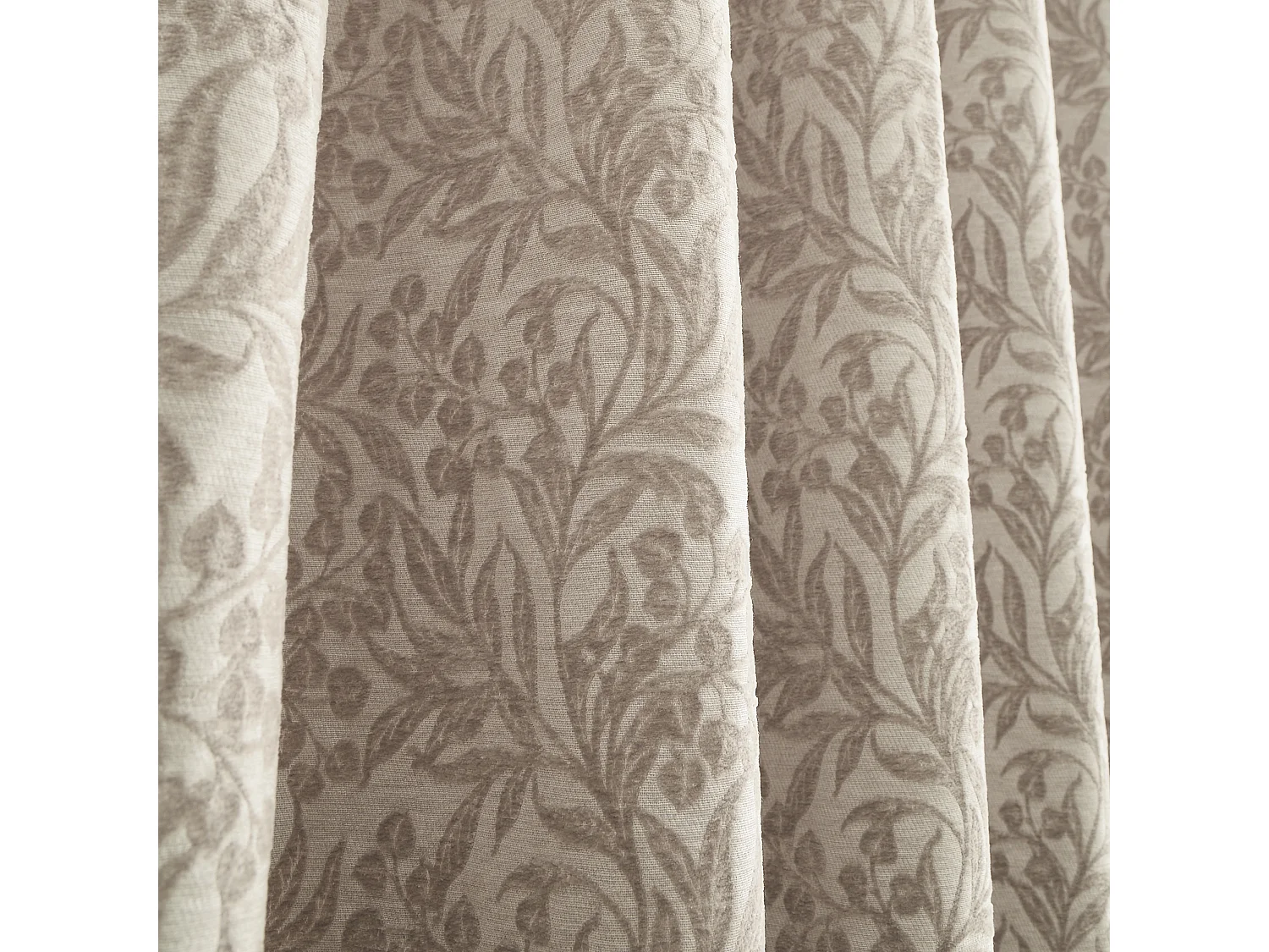 Bianca Fine Linens Chenille Leaves 66x72 Inch Lined Eyelet Curtains Two Panels Natural