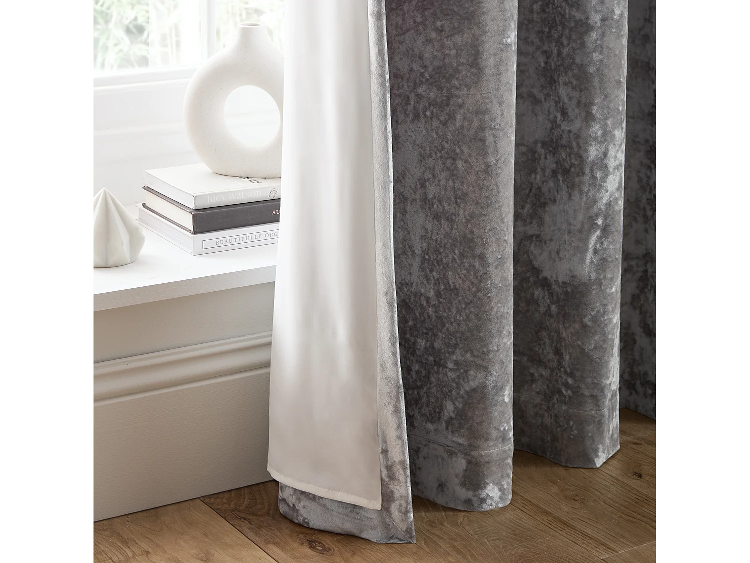 Catherine Lansfield Crushed Velvet 66x90 Inch Lined Eyelet Curtains Two Panels Silver Grey