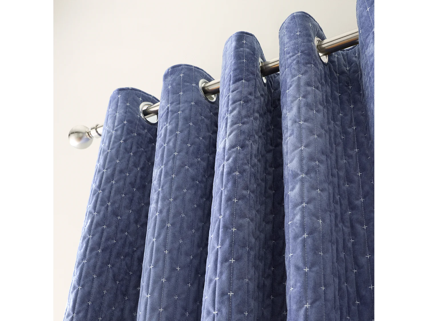 Bianca Fine Linens Attica Velvet Blackout 46x54 Inch Eyelet Curtains Two Panels Blue