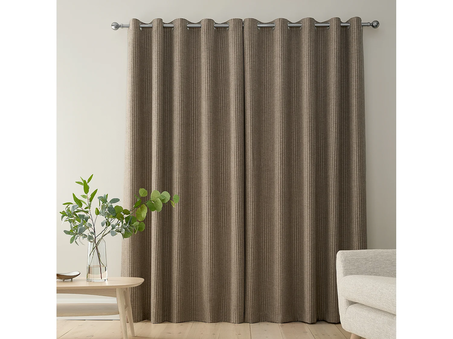 Bianca Fine Linens Chenille Stripe 46x90 Inch Lined Eyelet Curtains Two Panels Natural
