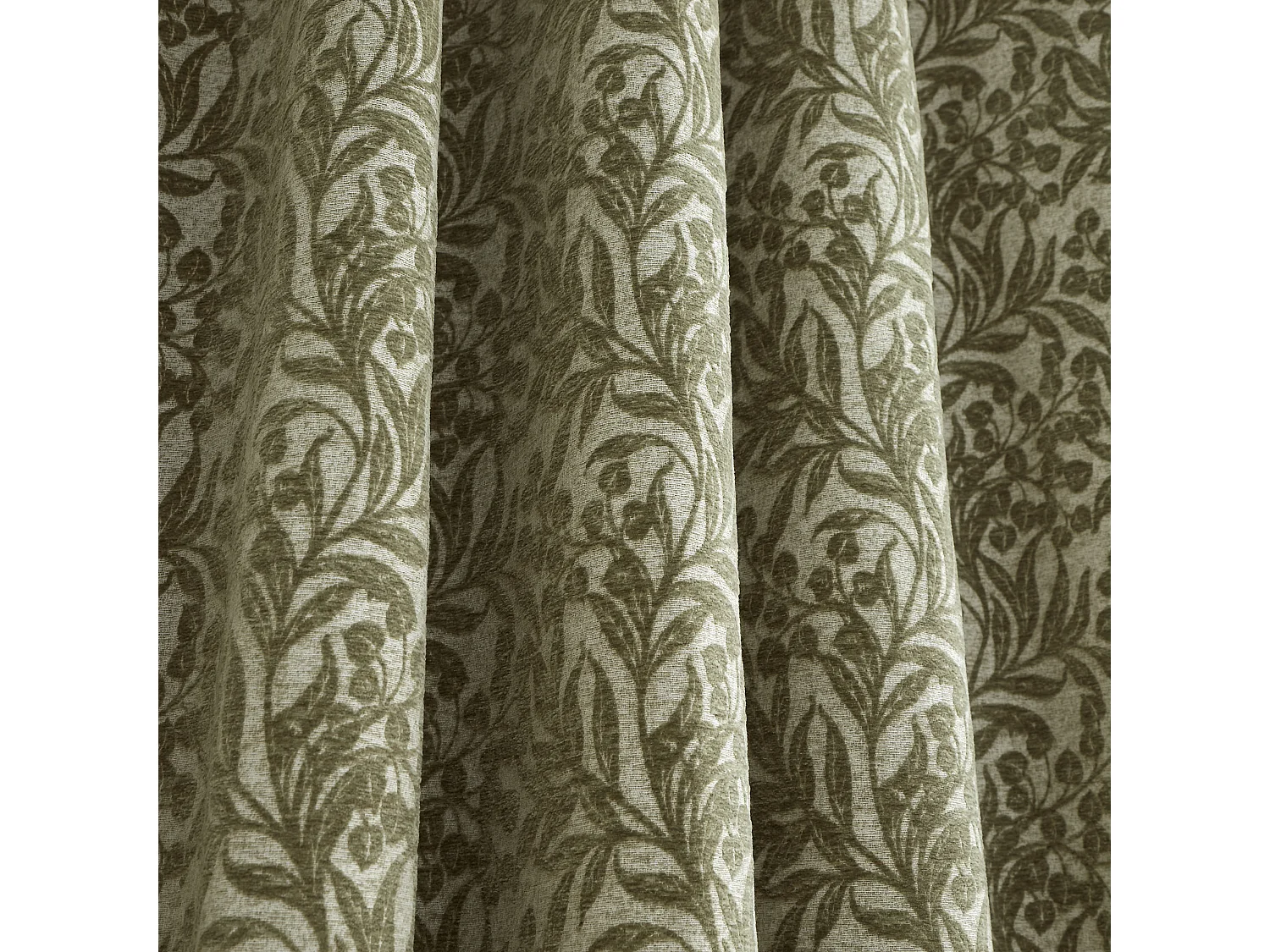 Bianca Fine Linens Chenille Leaves 46x54 Inch Lined Eyelet Curtains Two Panels Green