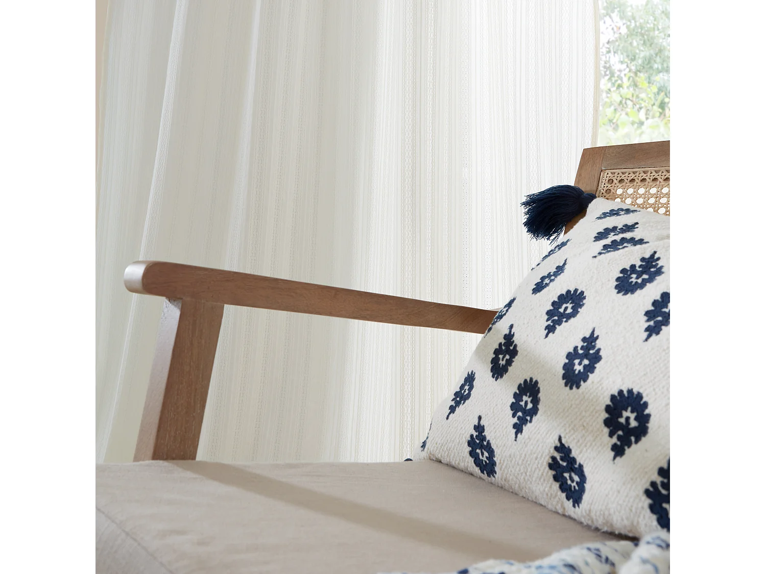 Pineapple Elephant Zofia Broderie Cotton Anglaise 55x72 Inch Tab Top Voile Curtain Panel Natural