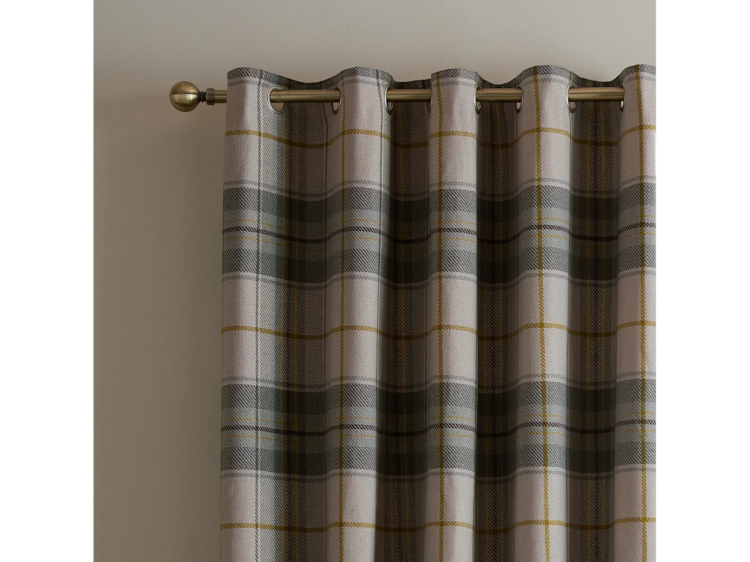 Catherine Lansfield Brushed Woven Glencoe Check Thermal 66x72 Inch Eyelet Curtains Two Panels Green
