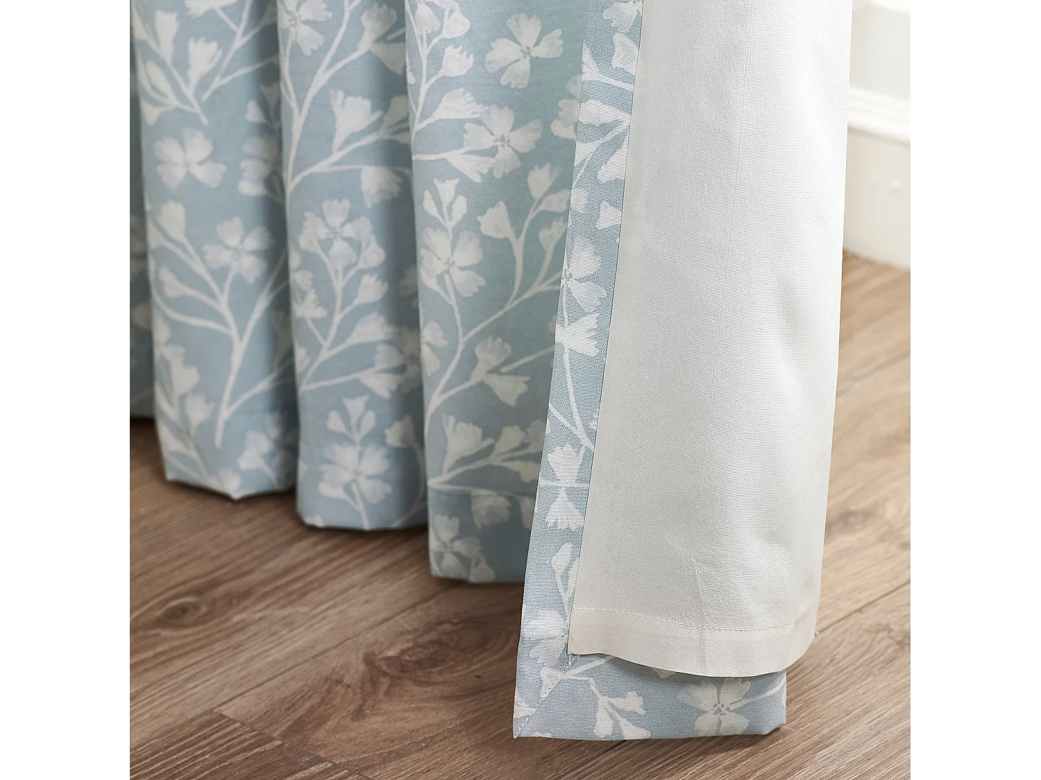Catherine Lansfield Brooke Floral 66x90 Inch Lined Pencil Pleat Curtains Two Panels Duck egg Blue