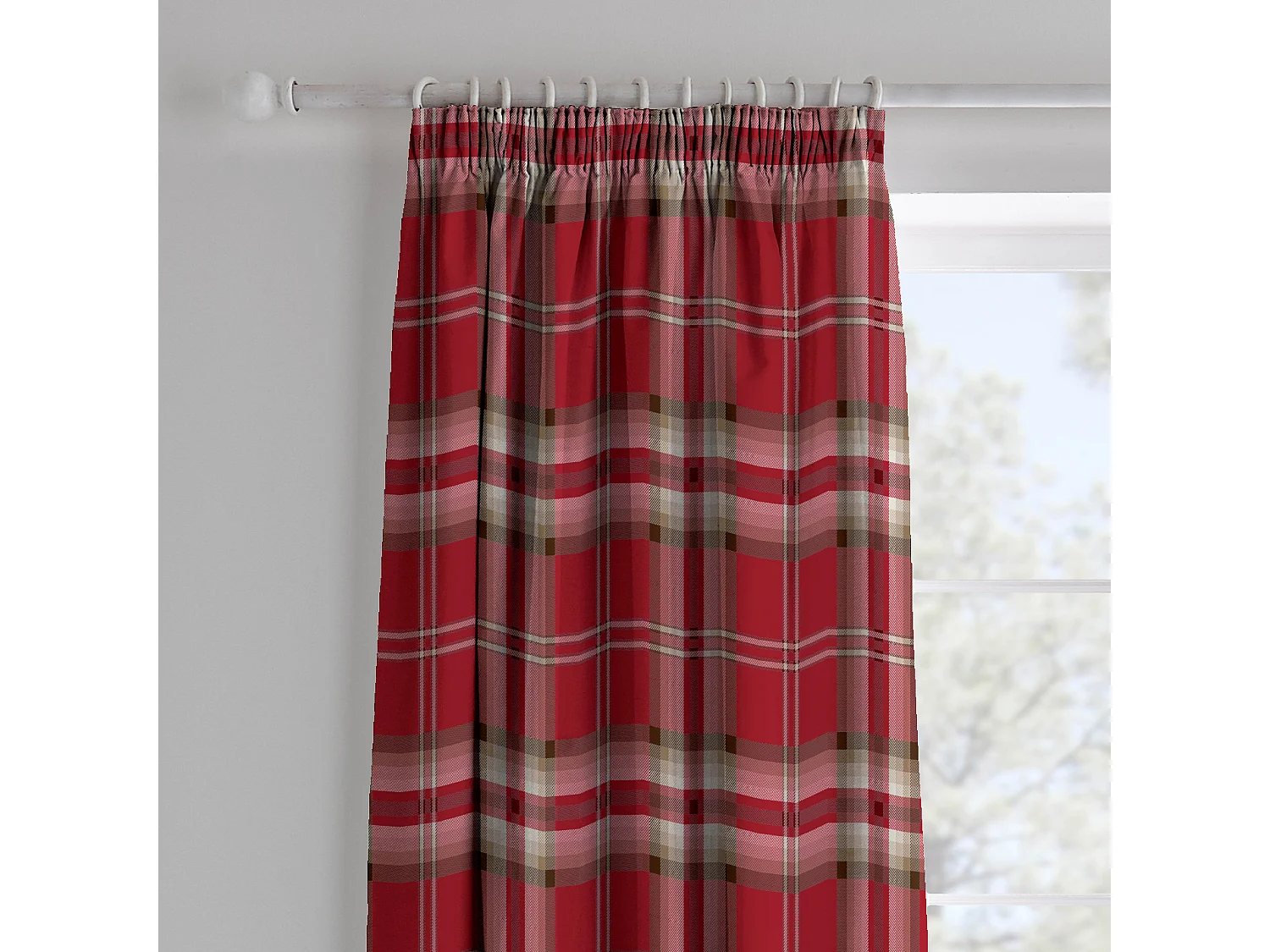 Catherine Lansfield Kelso Check 66x72 Inch Lined Pencil Pleat Curtains Two Panels Red