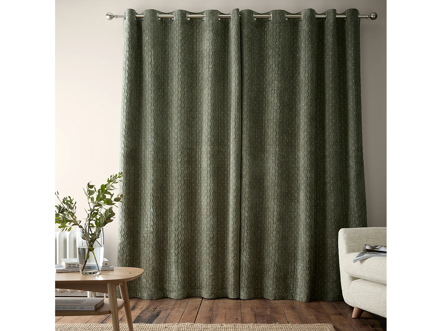 Bianca Fine Linens Attica Velvet Blackout 46x72 Inch Eyelet Curtains Two Panels Green