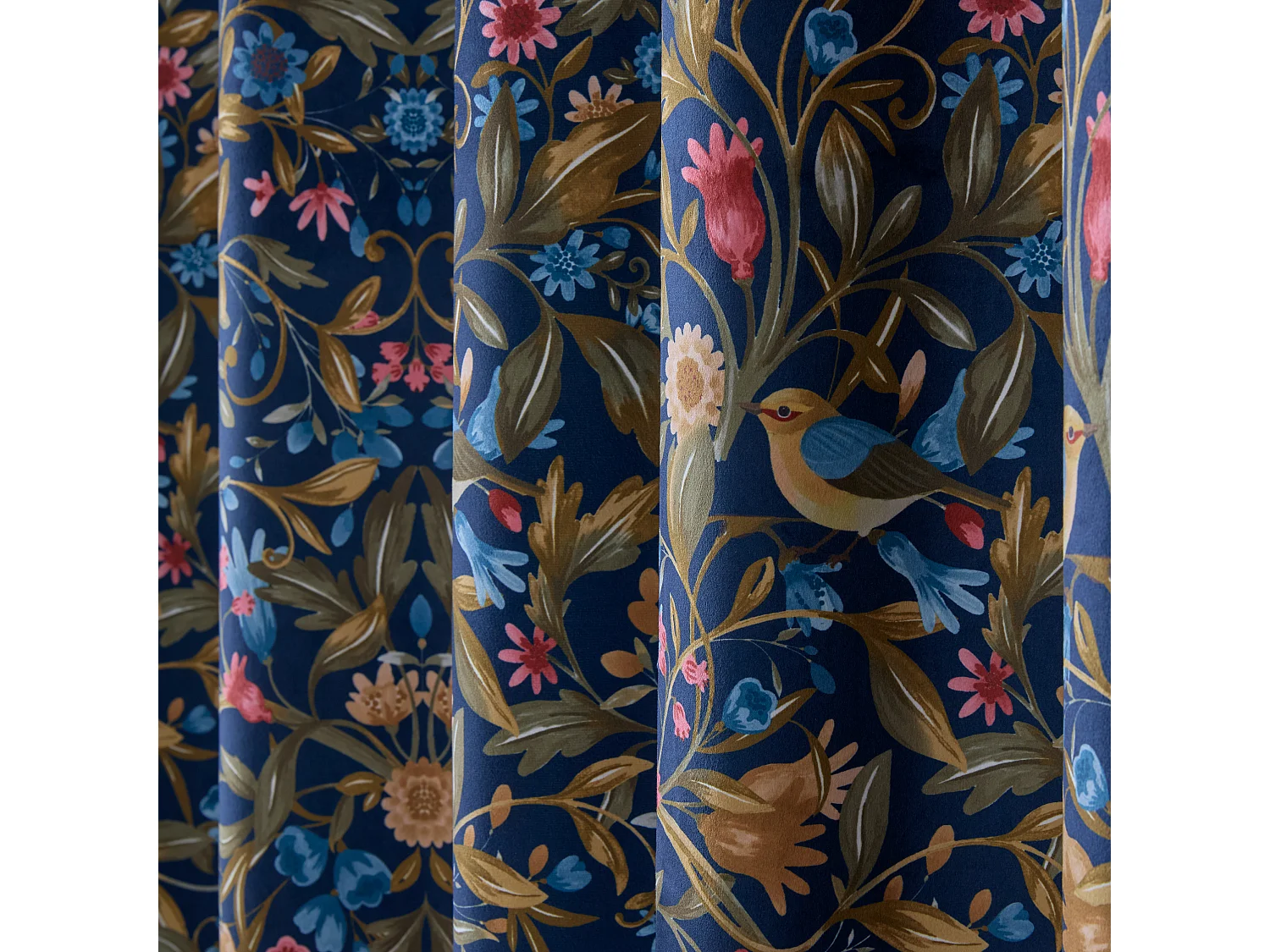 Catherine Lansfield Hedgerow Hopper 90x90 Inch Lined Eyelet Curtains Two Panels Navy Blue