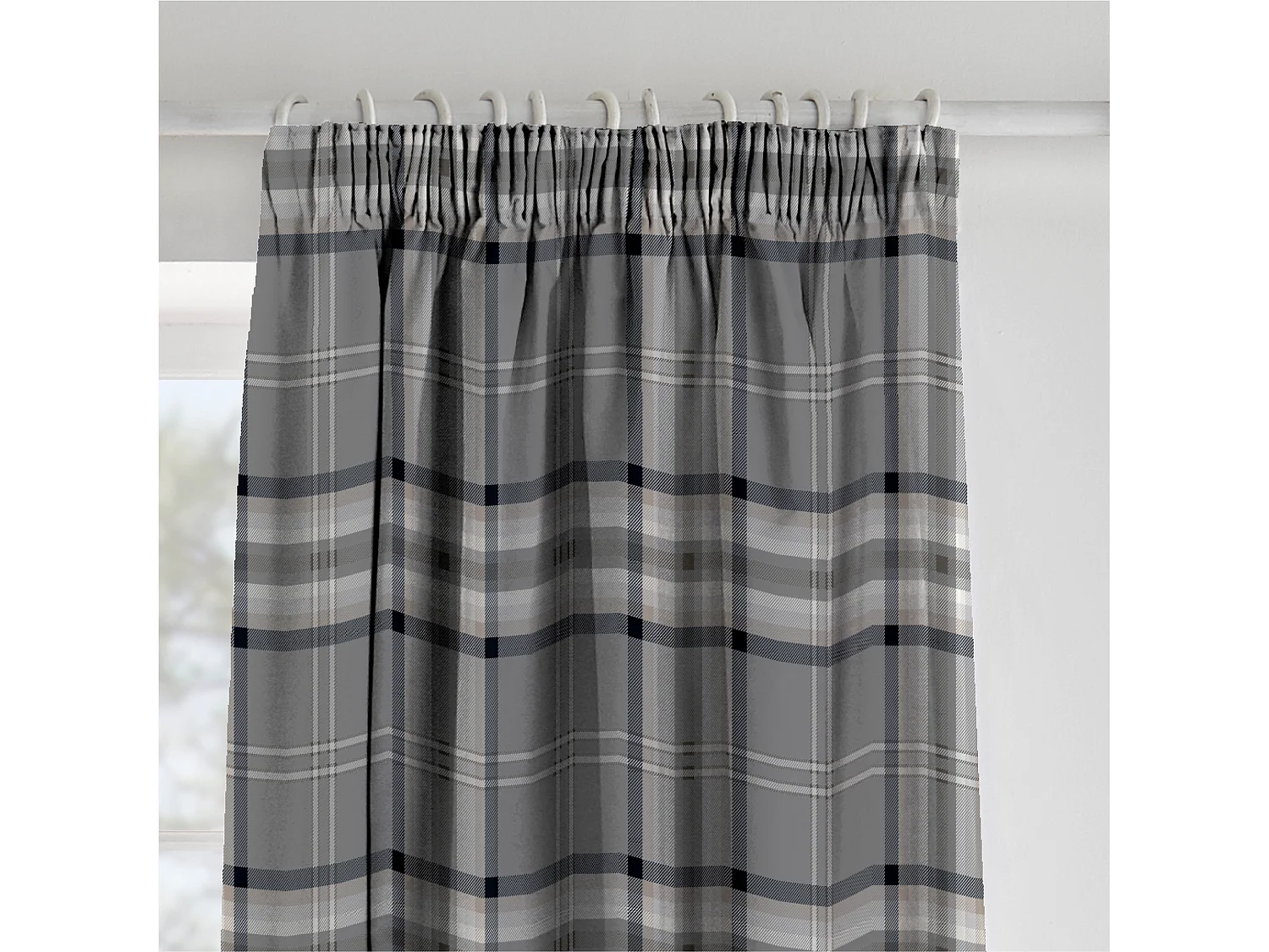 Catherine Lansfield Kelso Check 66x72 Inch Lined Pencil Pleat Curtains Two Panels Charcoal Grey