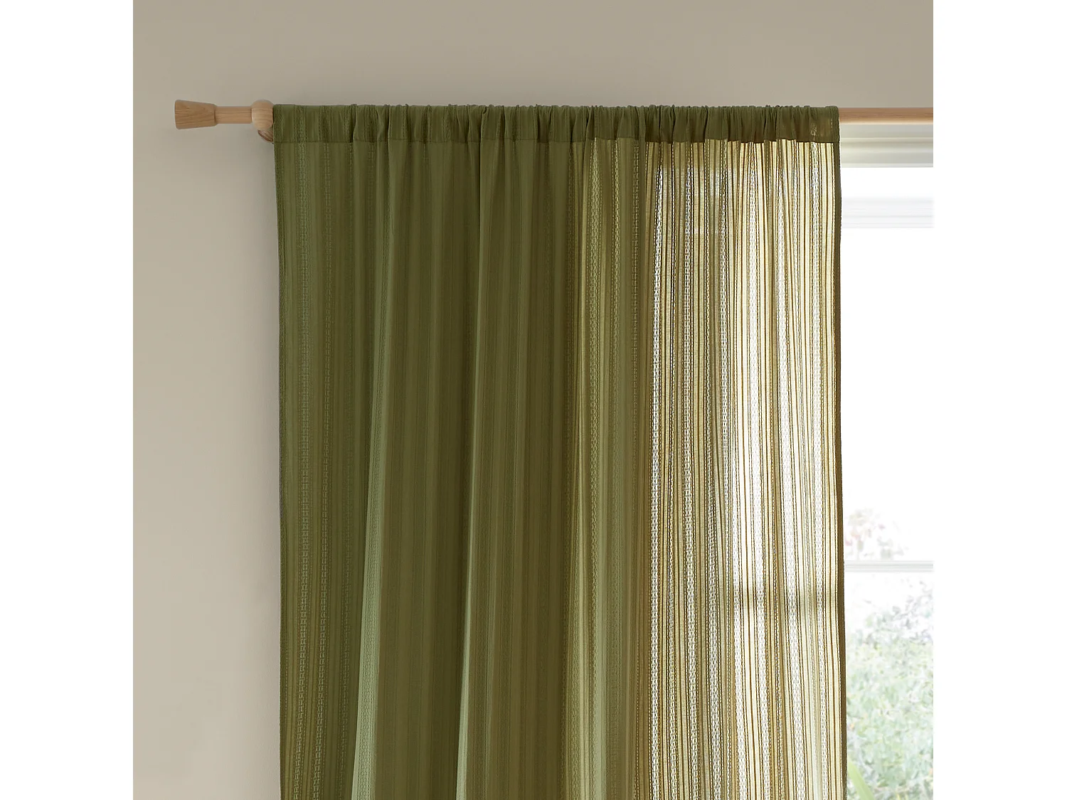 Pineapple Elephant Zofia Broderie Cotton Anglaise 55x72 Inch Tab Top Voile Curtain Panel Olive Green