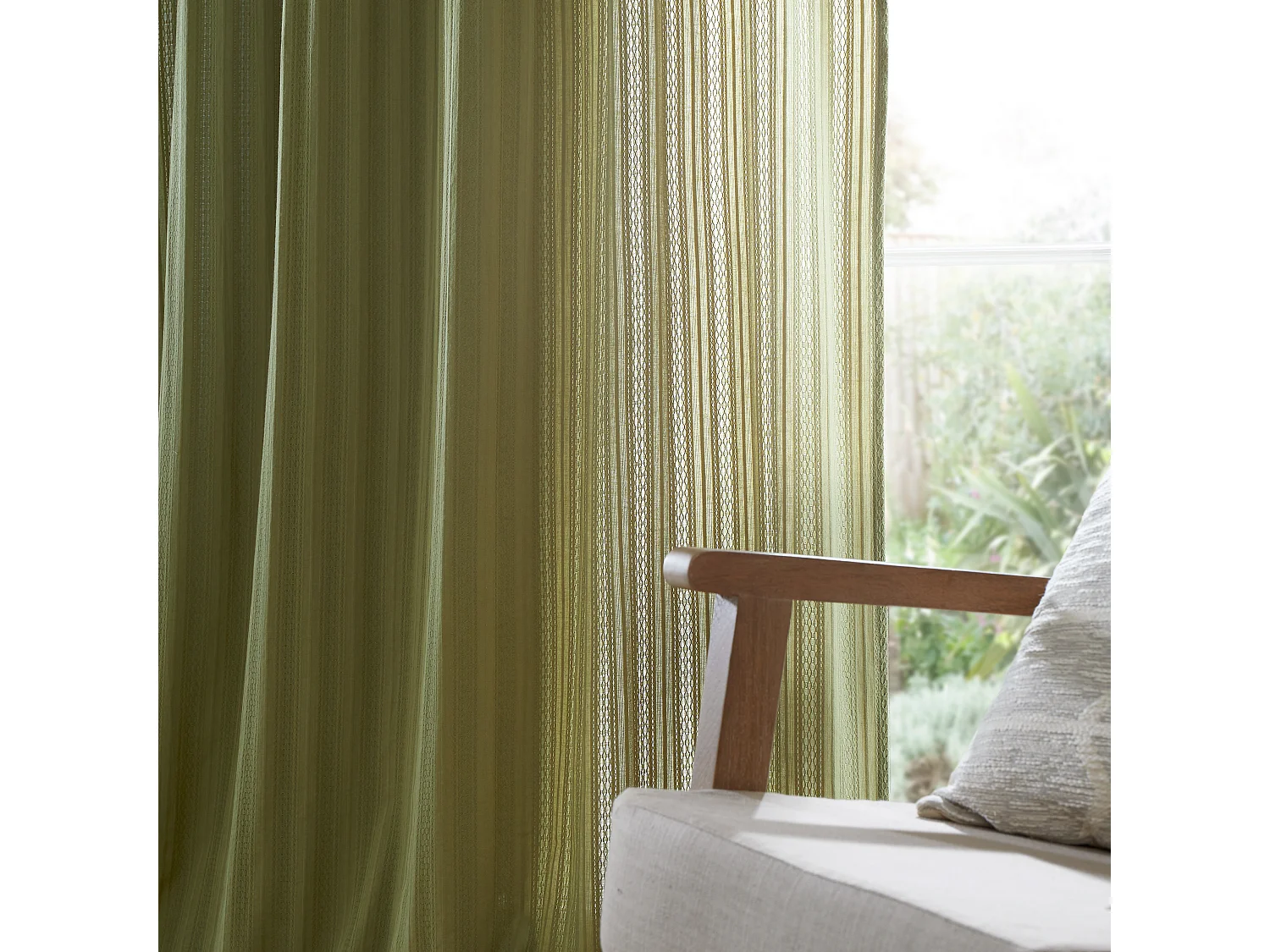 Pineapple Elephant Zofia Broderie Cotton Anglaise 55x72 Inch Tab Top Voile Curtain Panel Olive Green