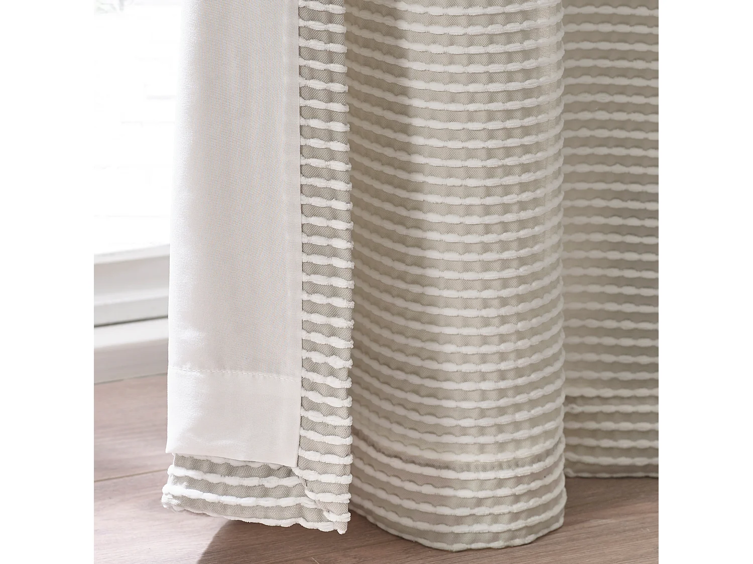 Catherine Lansfield Stab Stitch 66x54 Inch Lined Eyelet Curtains Two Panels Natural