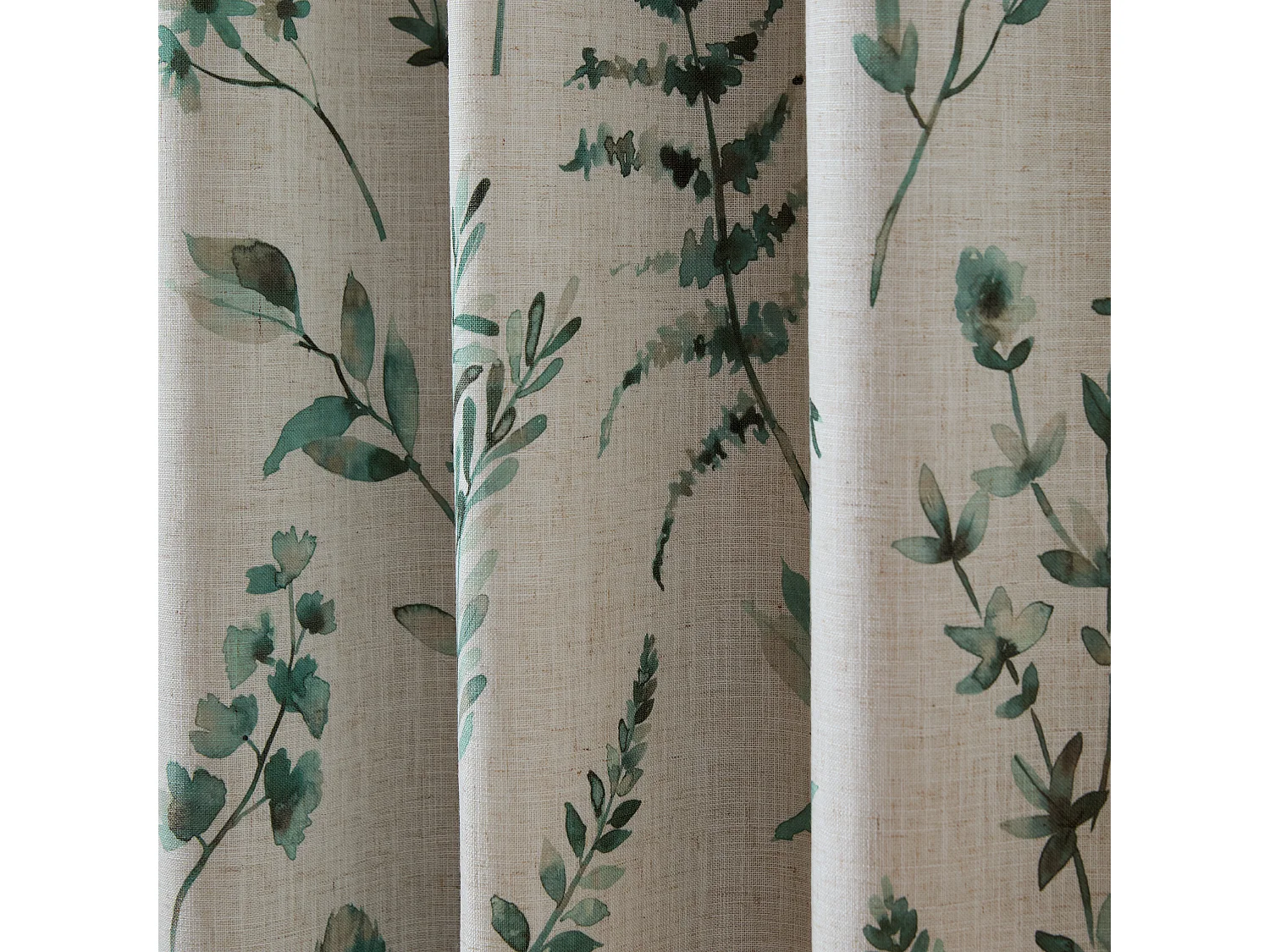 Catherine Lansfield Watercolour Leaves 66x90 Inch Lined Eyelet Curtains Two Panels Natural / Green