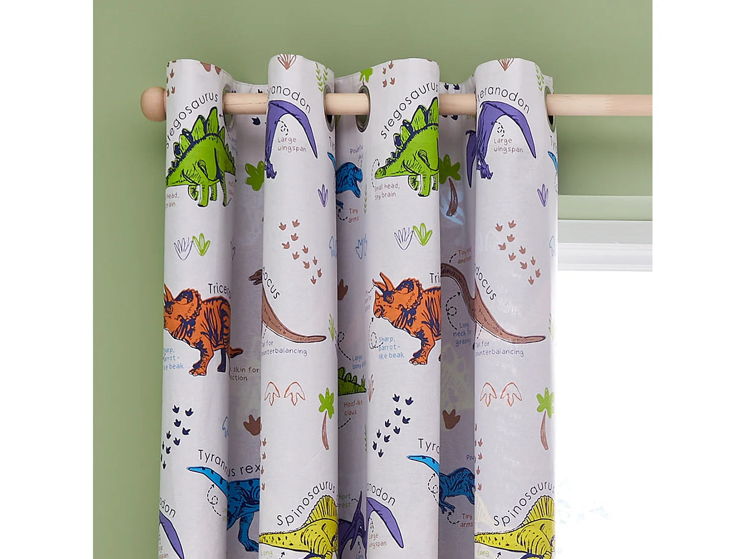 Catherine Lansfield Prehistoric Dinosaurs 66x72 Inch Fully Reversible Two Curtain Panels Natural/Blue