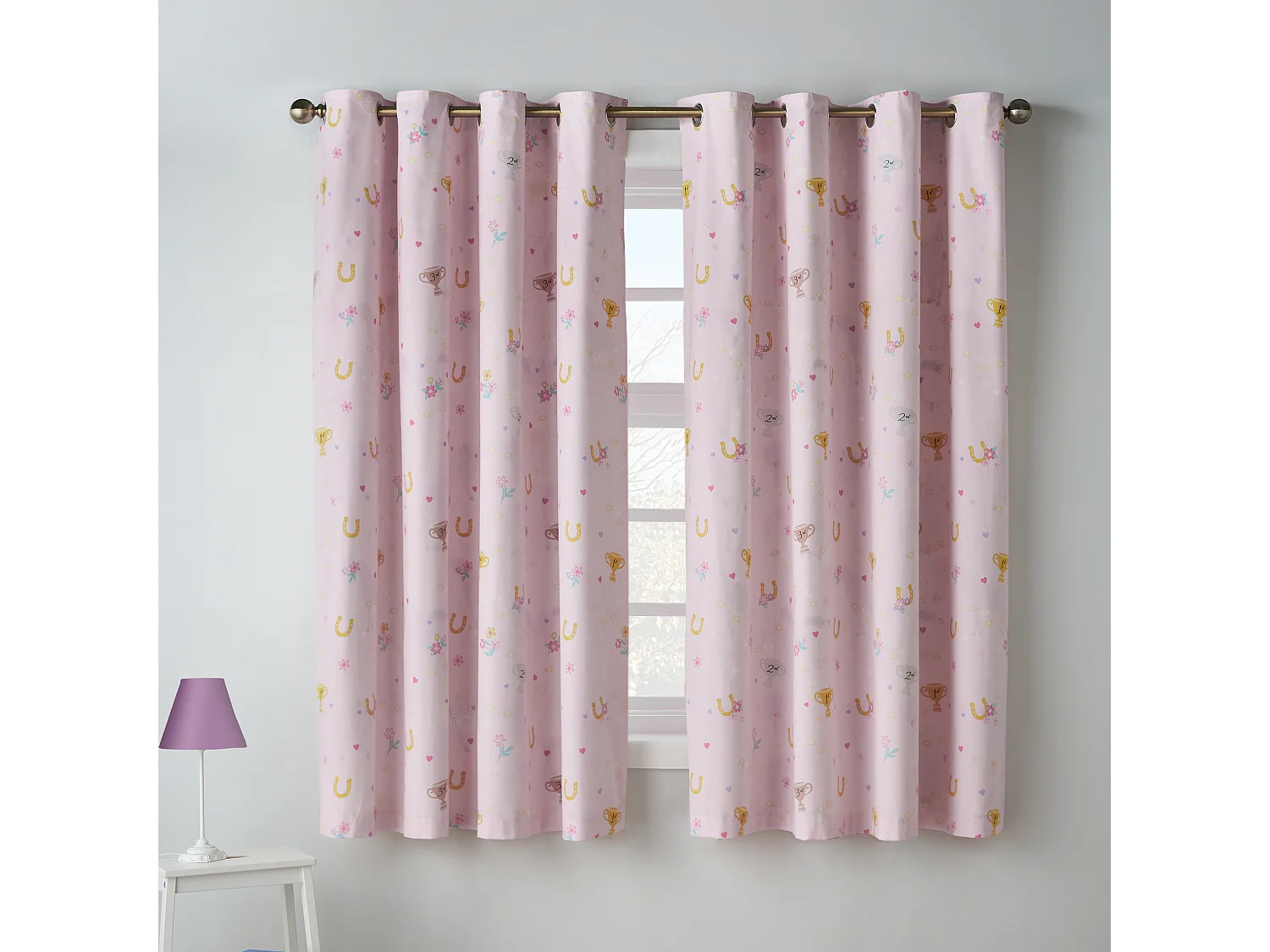 Catherine Lansfield Happy Horses Fully Reversible 66x72 Inch Eyelet Curtains Two Panels Cream