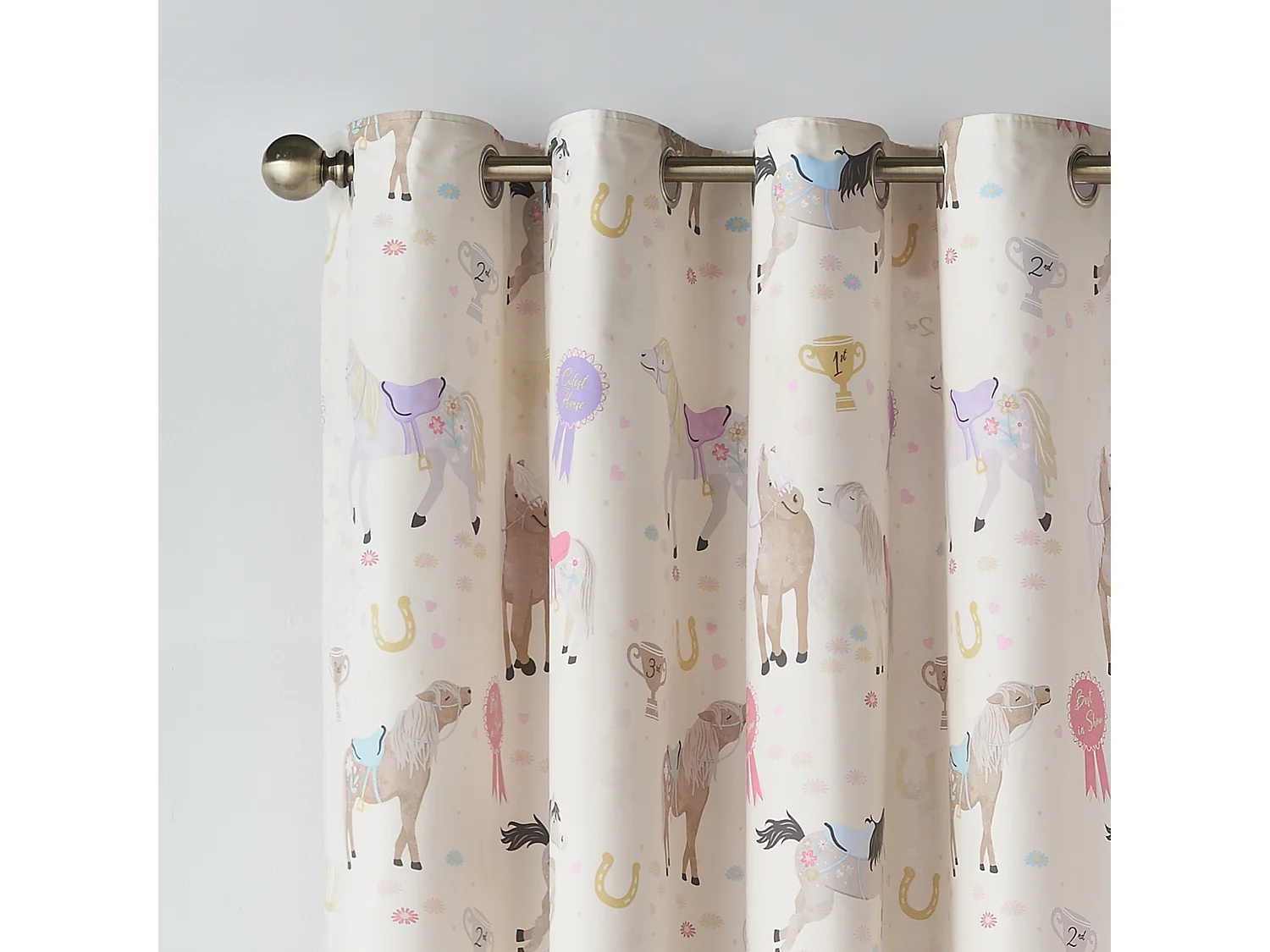 Catherine Lansfield Happy Horses Fully Reversible 66x72 Inch Eyelet Curtains Two Panels Cream