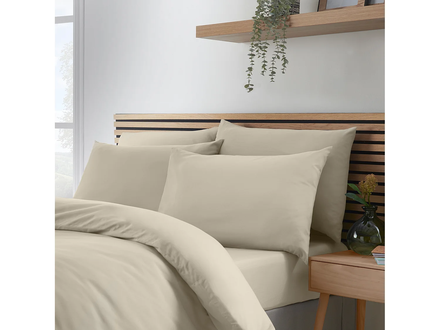 Catherine Lansfield So Soft Non-Iron King Duvet Cover Set with Pillowcases Natural