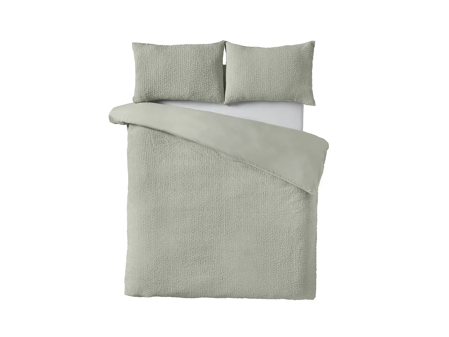 Catherine Lansfield Crinkle Seersucker Super King Duvet Cover Set with Pillowcases Green