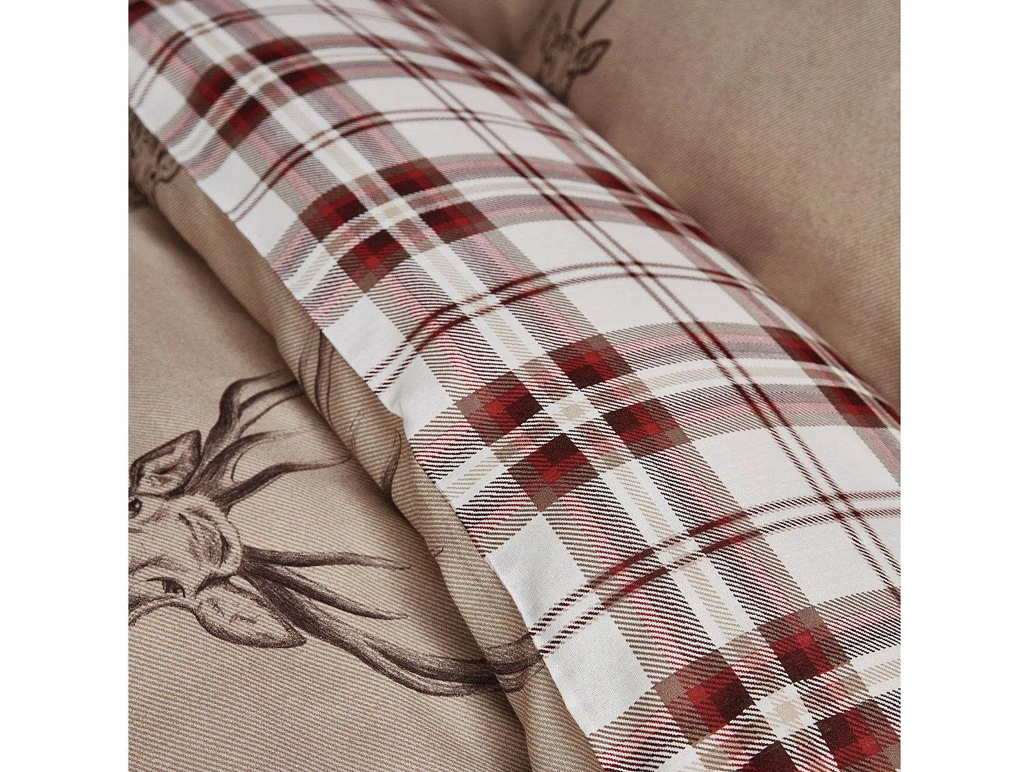 Catherine Lansfield Stag Check Reversible King Duvet Cover Set with Pillowcases Natural