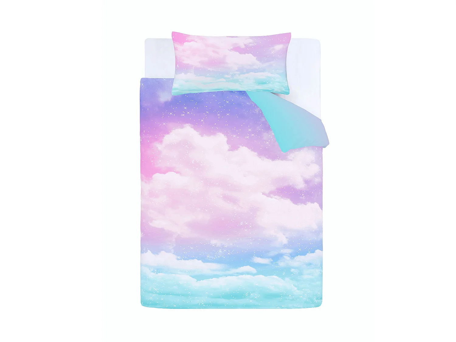 Catherine Lansfield Ombre Rainbow Clouds Reversible Double Duvet Cover Set with Pillowcases Pastel