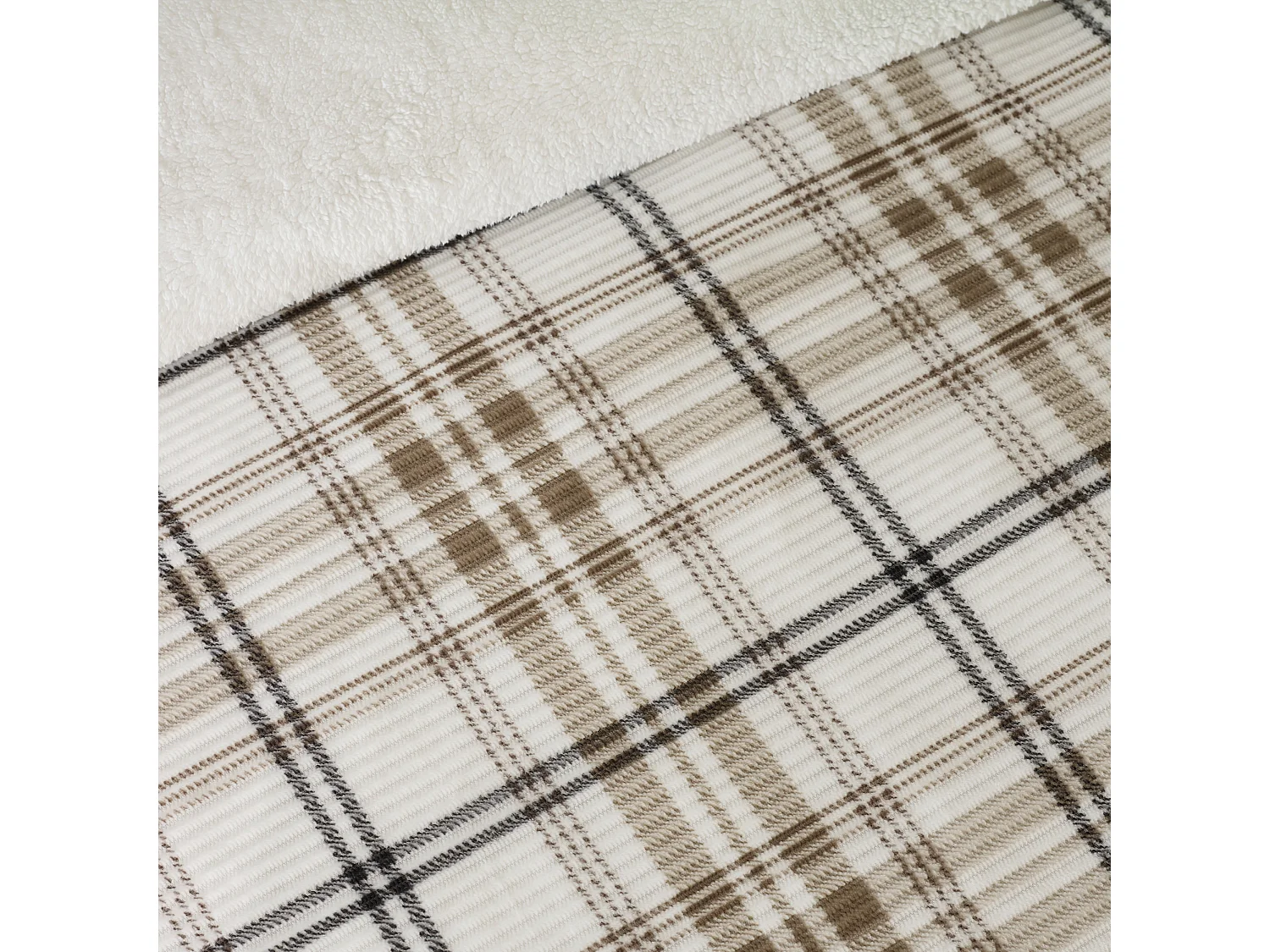 Catherine Lansfield Cosy Ribbed Check King Duvet Cover Set with Pillowcases Natural