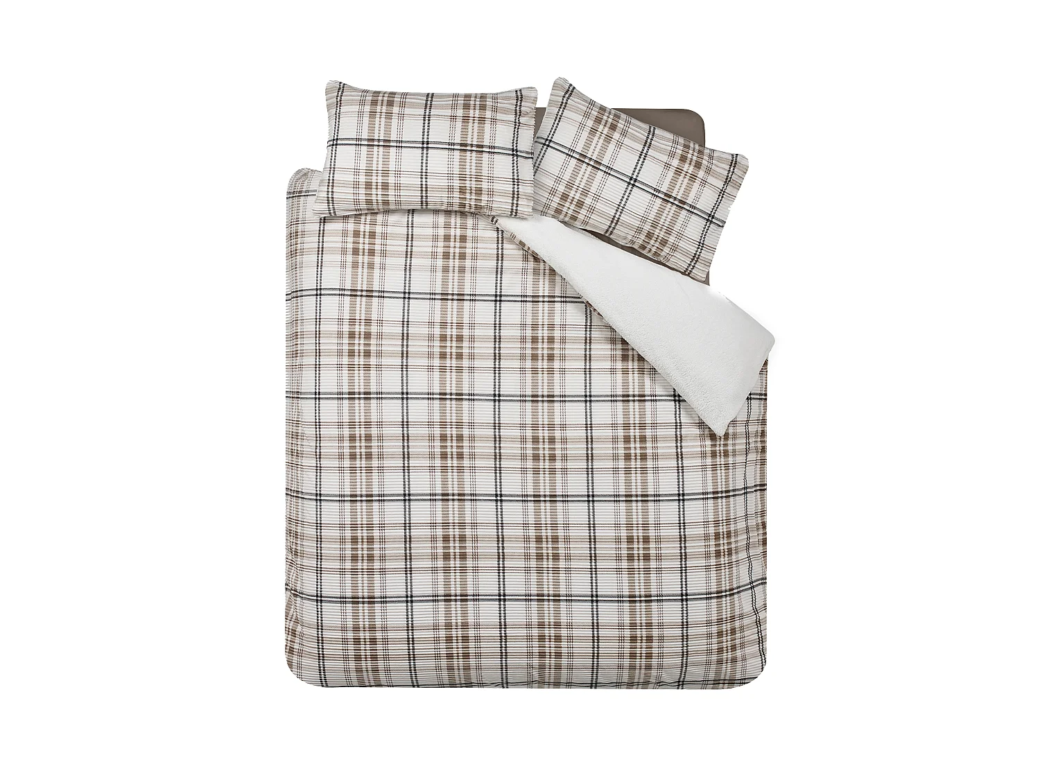 Catherine Lansfield Cosy Ribbed Check King Duvet Cover Set with Pillowcases Natural
